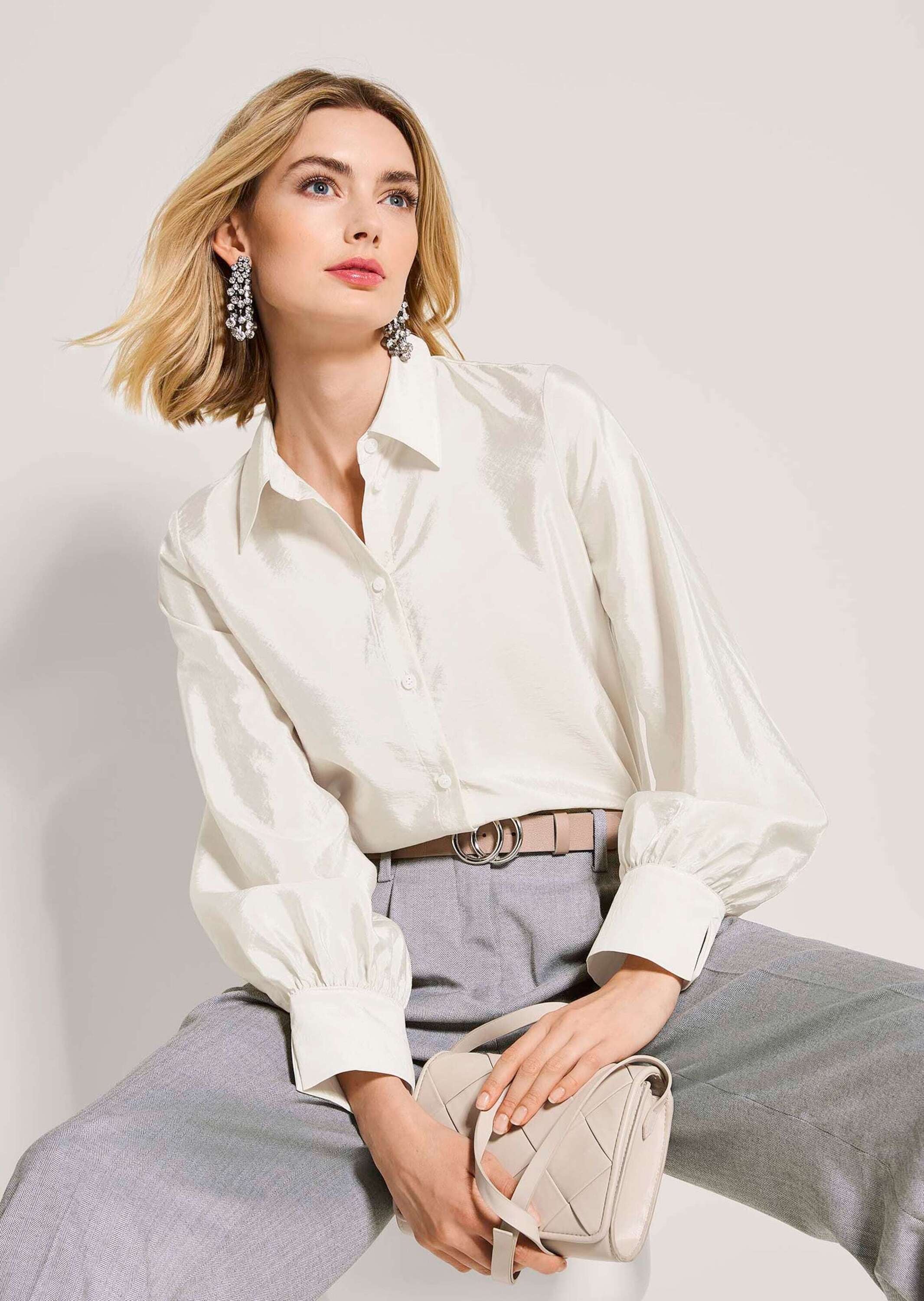 MADELEINE Langarmbluse »Hemdbluse Glanzbluse mit Hemdkragen«