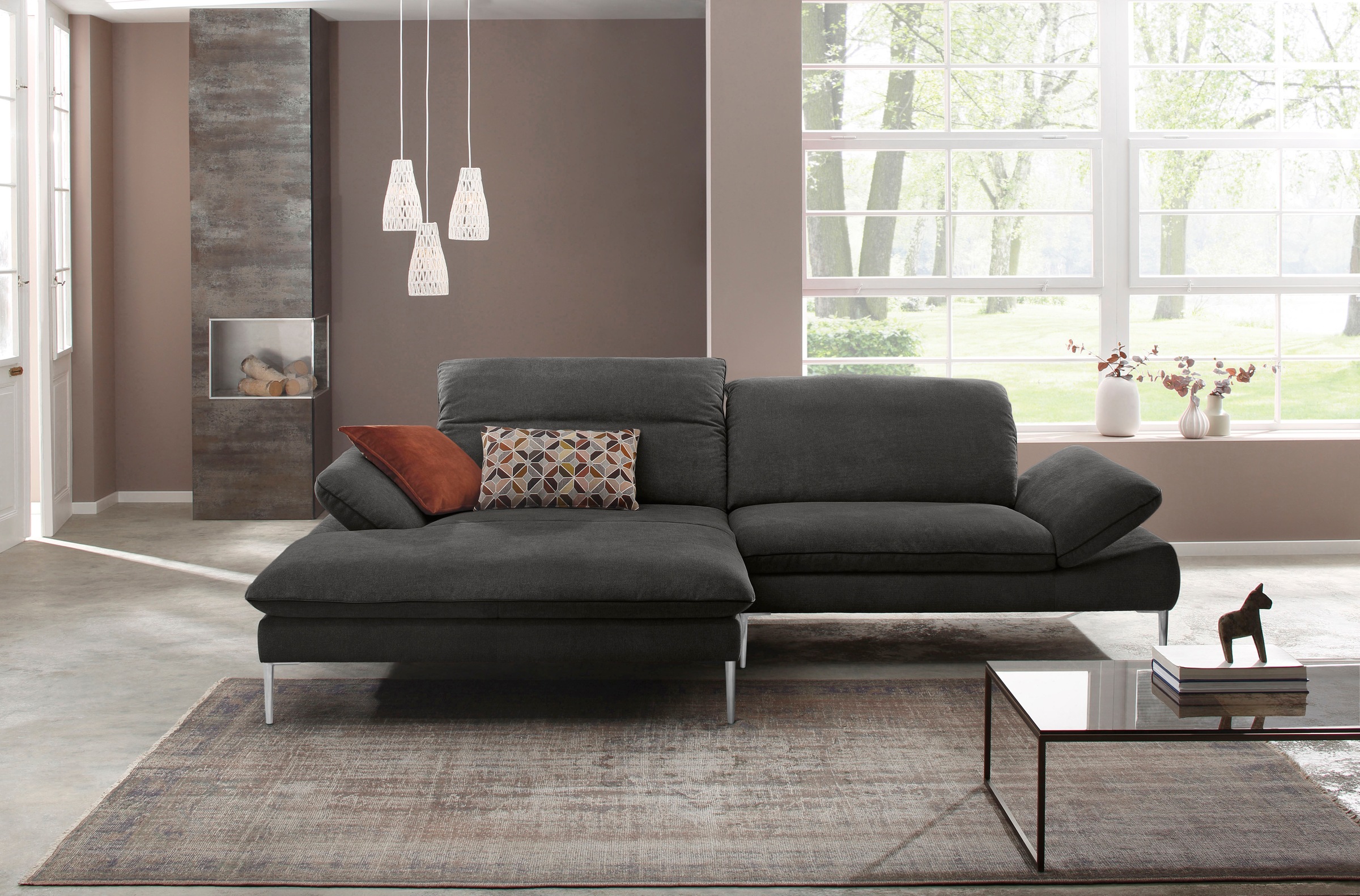W.SCHILLIG Ecksofa »enjoy&MORE, Designsofa, elegant und bequem, L-Form«, mit Sitztiefenverstellung, Füße Chrom glänzend, Breite 294 cm