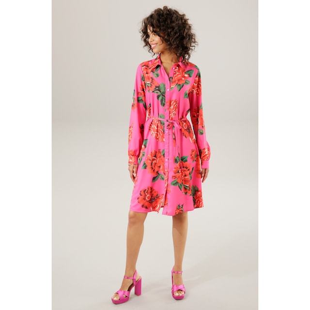 Aniston CASUAL Blusenkleid, (mit abnehmbarem Bindegürtel), mit  großflächigem Blumendruck - NEUE KOLLEKTION für bestellen | BAUR