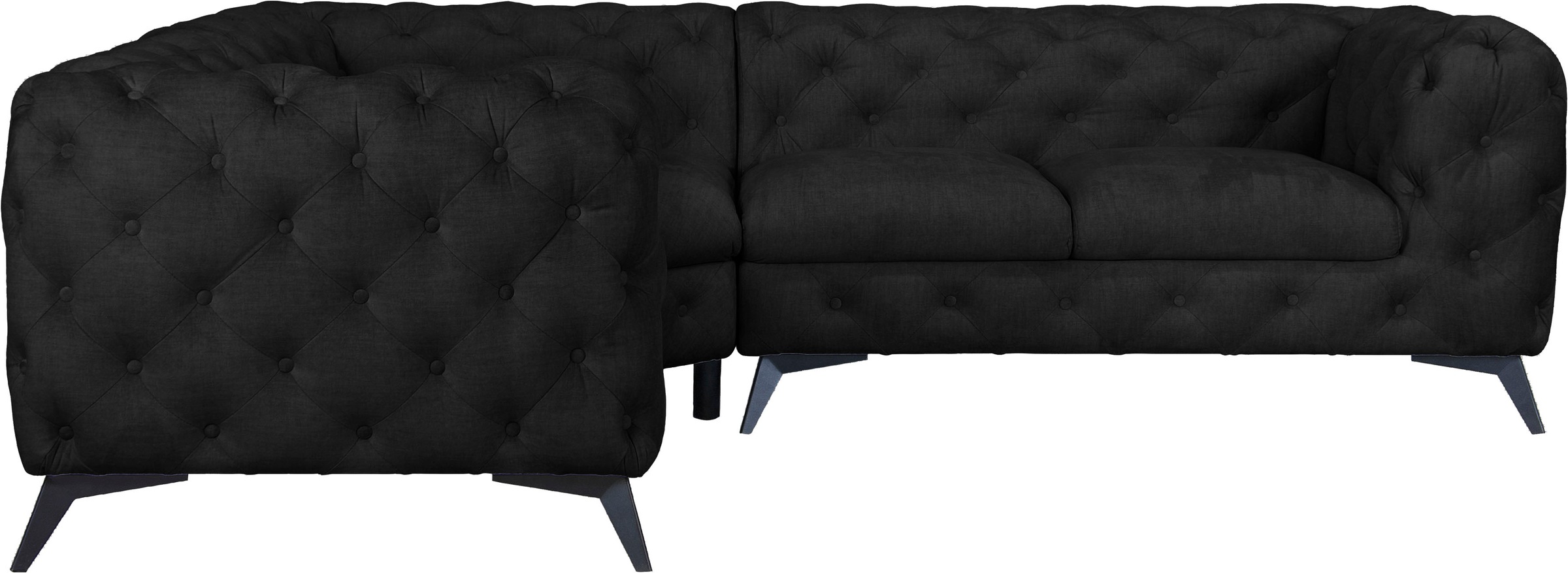 Leonique Chesterfield-Sofa »Ecksofa GLYNIS L-Form mit Wellenunterfederung, Maße B/T/H 264/264/75cm«, aufwändige Knopfheftung, moderne Chesterfield Optik, Fußfarbe wählbar