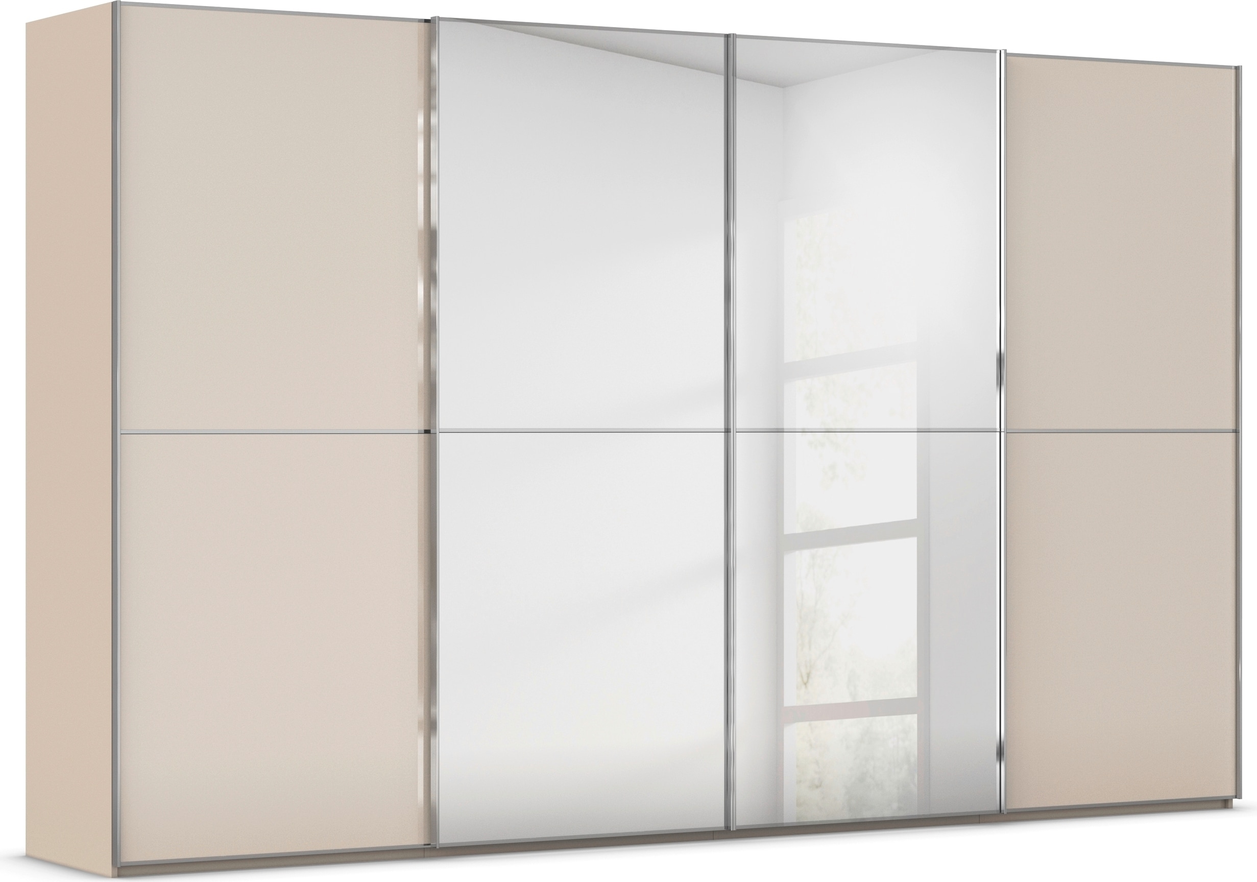 rauch Schwebetürenschrank "Kleiderschrank Schrank Garderobe Schlafzimmerschrank SCALE-DUO" edle zweigeteilte Türen Spiegel/Glas-Mix 3 Zierleisten MADE IN GERMANY