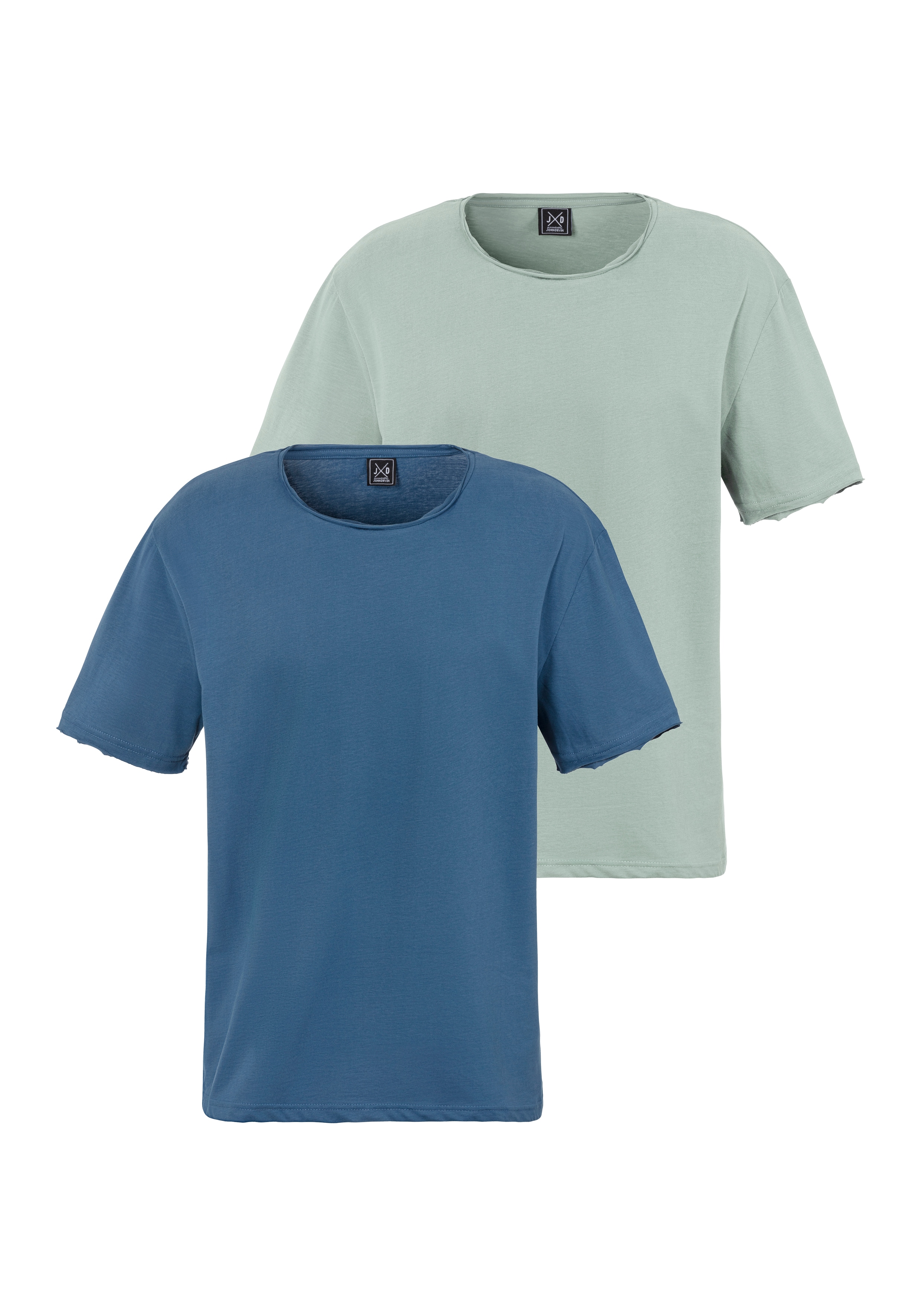 John Devin T-Shirt "mit geschnittenen Kanten" Packung, 2, Relaxed Fit, Kurzarm, Freizeitshirt mit Rundhals aus reiner Baumwolle