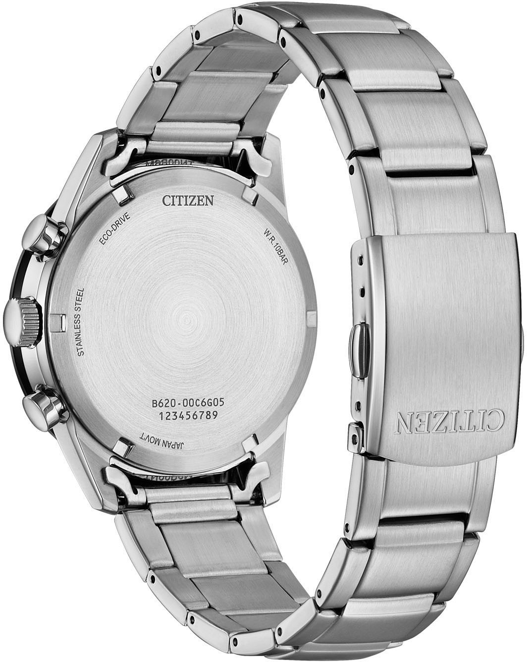 Citizen Chronograph, Armbanduhr, Solar,Herrenuhr,Edelstahlarmband,analog,Tag,Stoppfunktion