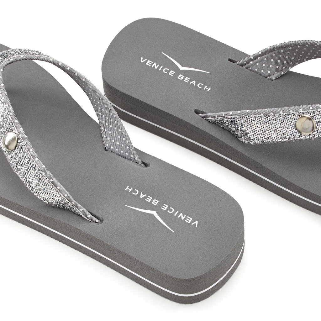 Venice Beach Badezehentrenner, Sandale, Pantolette, Badeschuh ultraleicht mit Glitzerband VEGAN