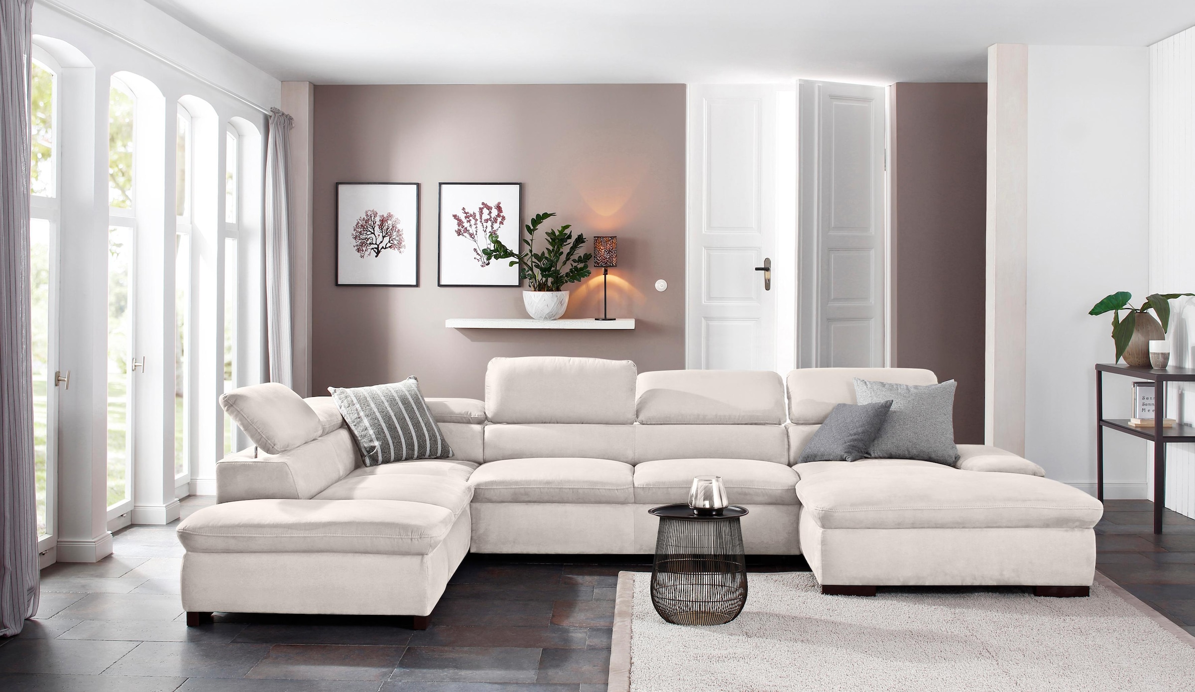 OTTO home Wohnlandschaft "Alberto U-Form, B: 350 cm, mit Kopfteilverstellung, XXL-Sofa" optional mit Schlaffunktion, Couch mit Lederoption