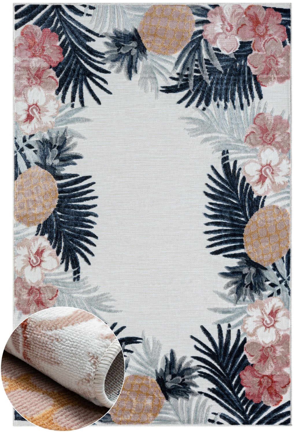 Thumbnail - Myflair Möbel & Accessoires Teppich "Sunny, LAGERRÄUMUNG" rechteckig 8 mm Höhe Blumen Motiv, mit Bordüre, Outdoor geeign...