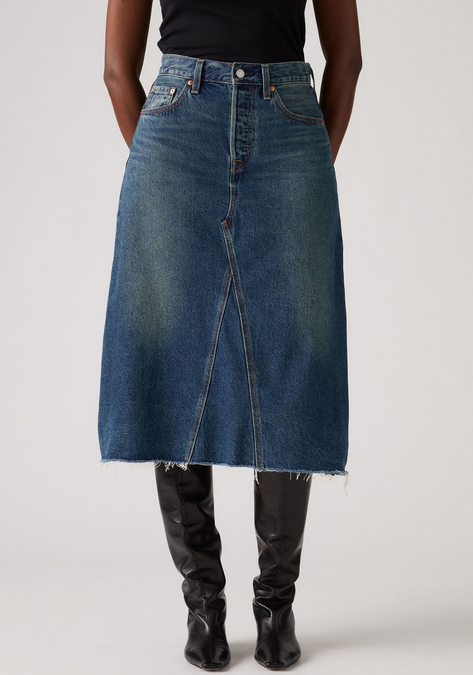 Levis Jeansrock "HR A LINE DECON SKIRT", in trendy Midi-Länge mit ausgefran günstig online kaufen