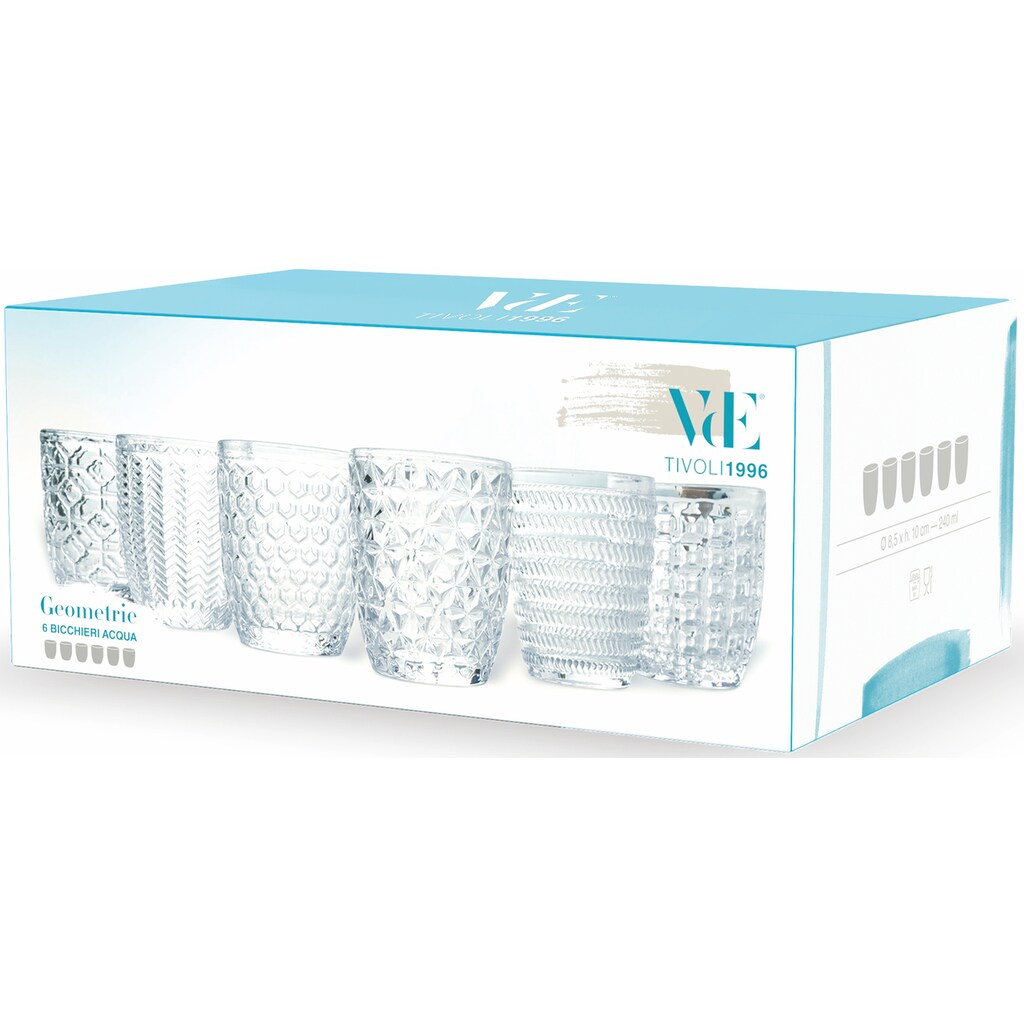 Villa d'Este Gläser-Set »Geometrie Transparent«, (Set, 6 tlg.), Wassergläser-Set, 6-teilig, Inhalt 300 ml