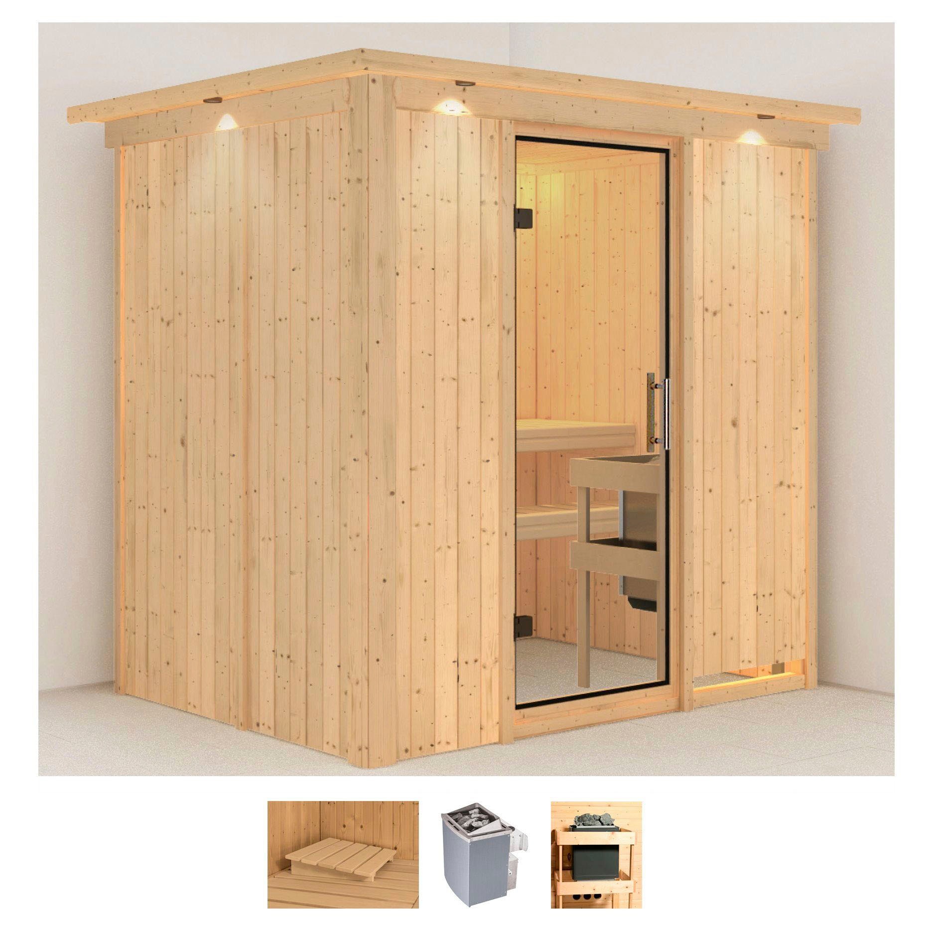 Karibu Sauna "Bedine" Set, Ofen 9 kW integr. Strg