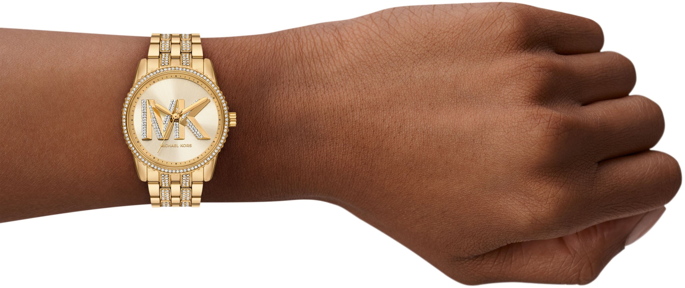 MICHAEL KORS Quarzuhr »BRYANT MK-Logo«, Armbanduhr, Damenuhr, Edelstahlarmband, analog, Glassteine