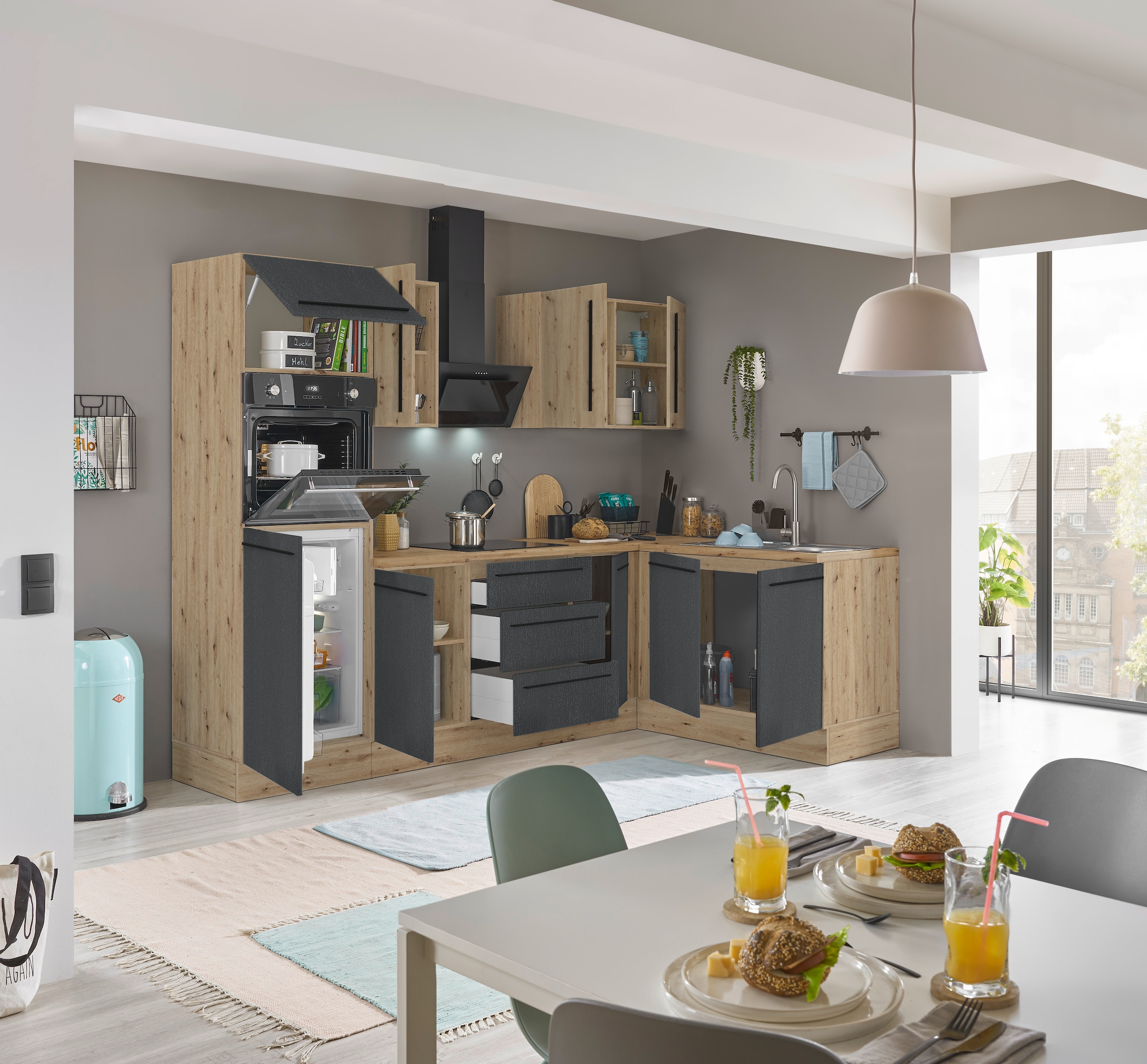 KOCHSTATION Winkelküche »Florida, Stellbreite 270x165 cm«, wahlweise mit E-Geräten, mit Softclose für Türen und Schubkästen