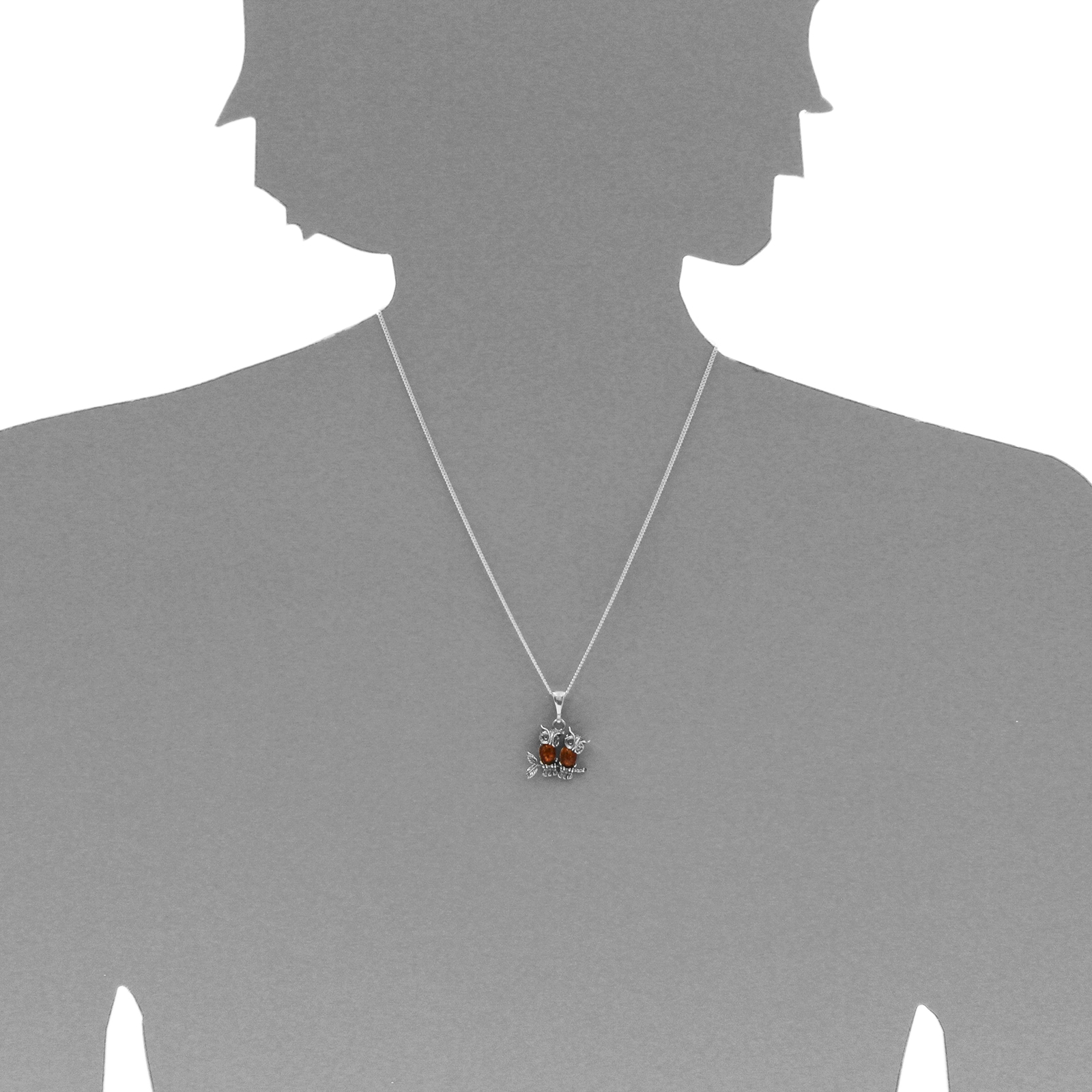 OSTSEE-SCHMUCK Kette mit Anhänger »- Eulenpaar - Silber 925/000 - Bernstein«