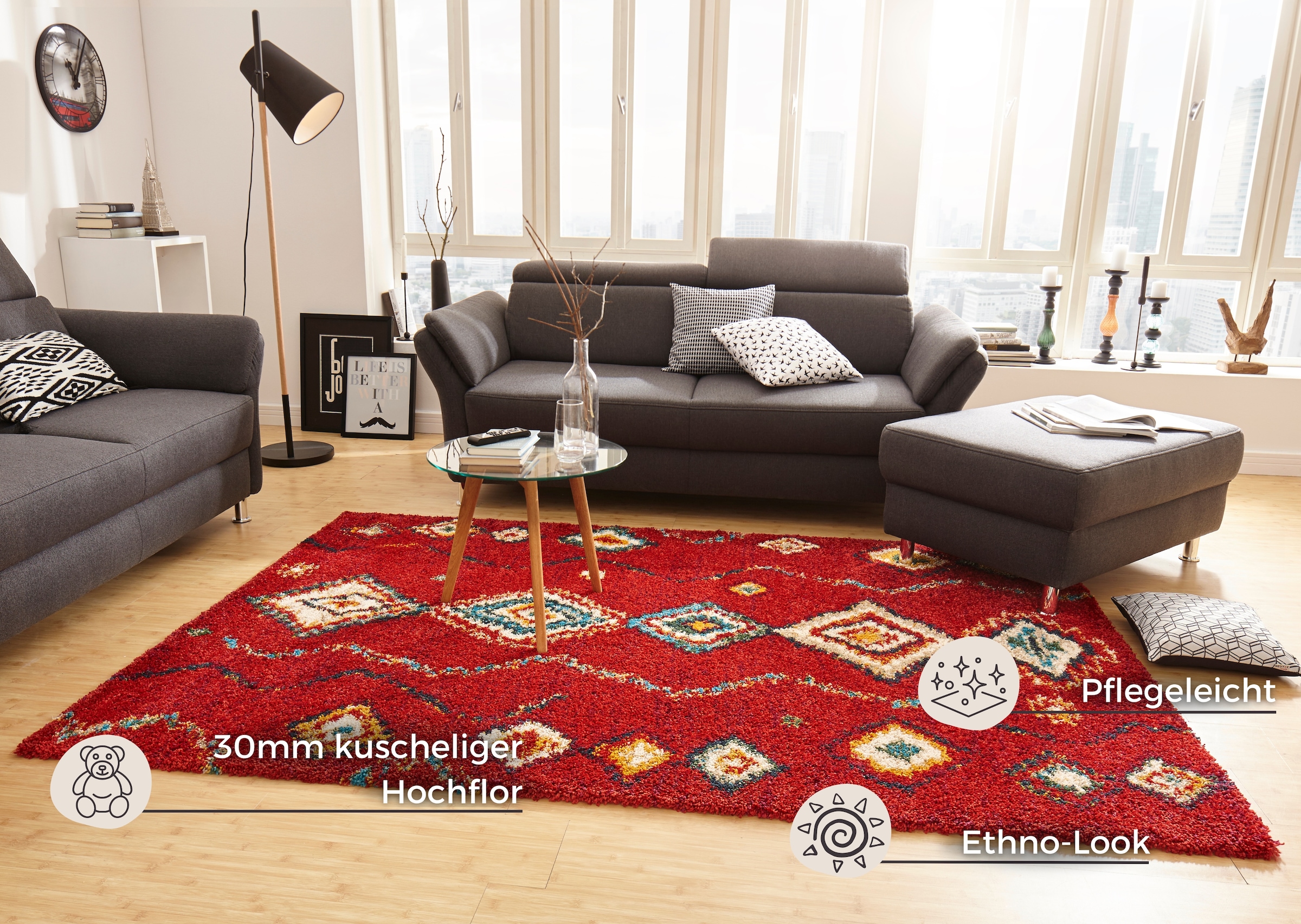 HANSE Home Hochflor-Teppich »Geometric«, rechteckig, 30 mm Höhe, Shaggy, Flokati, Boho Design, Weich, Flauschig, Geometrisches Muster