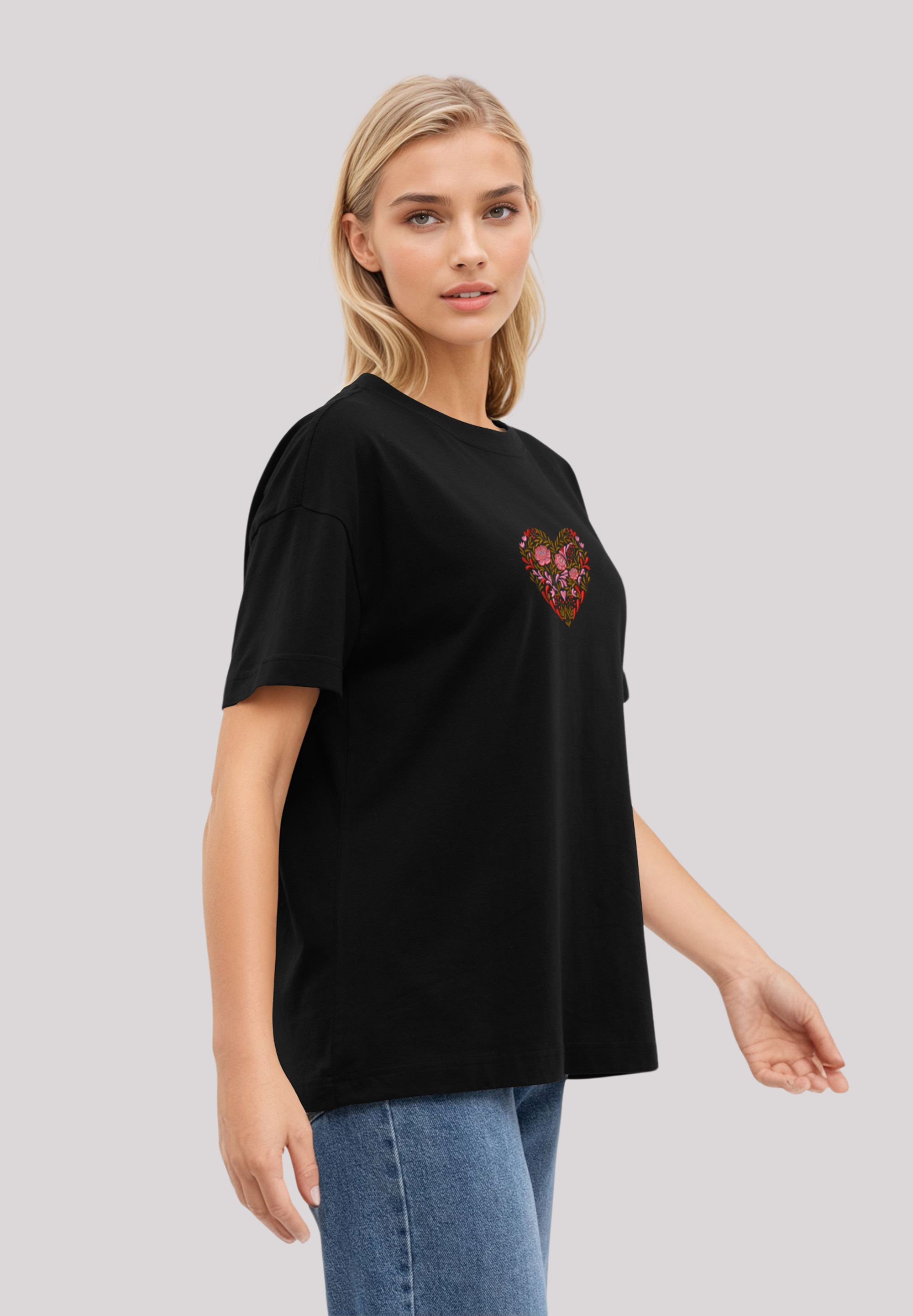 F4NT4STIC T-Shirt »Blumen Herz bestickt«, bestickt, Premium Qualität