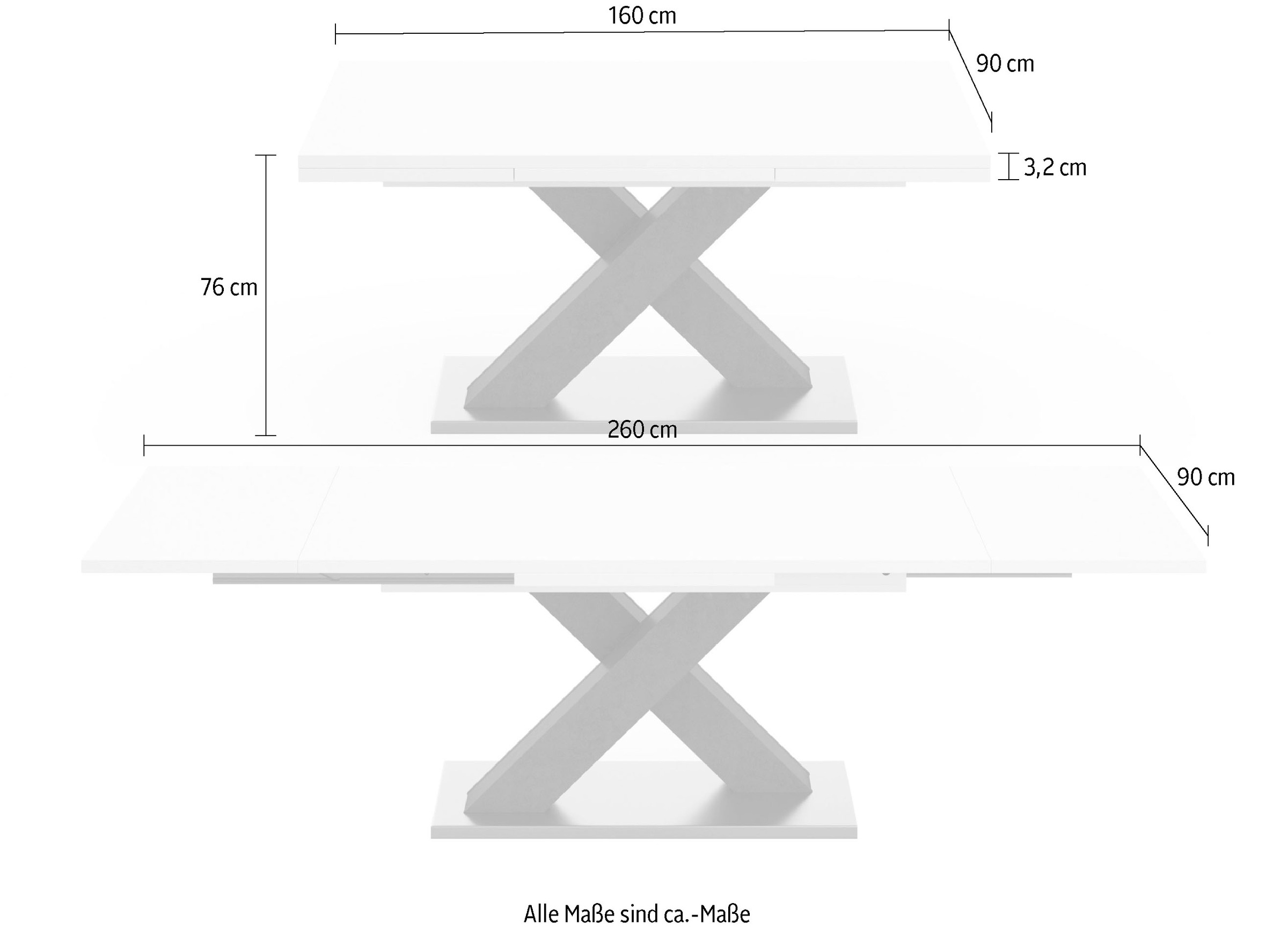 Mäusbacher Esstisch »Komfort BAUR C«, | kaufen Breite mit Auszugsfunktion, 160-260 mit cm in und X-Gestell graphit