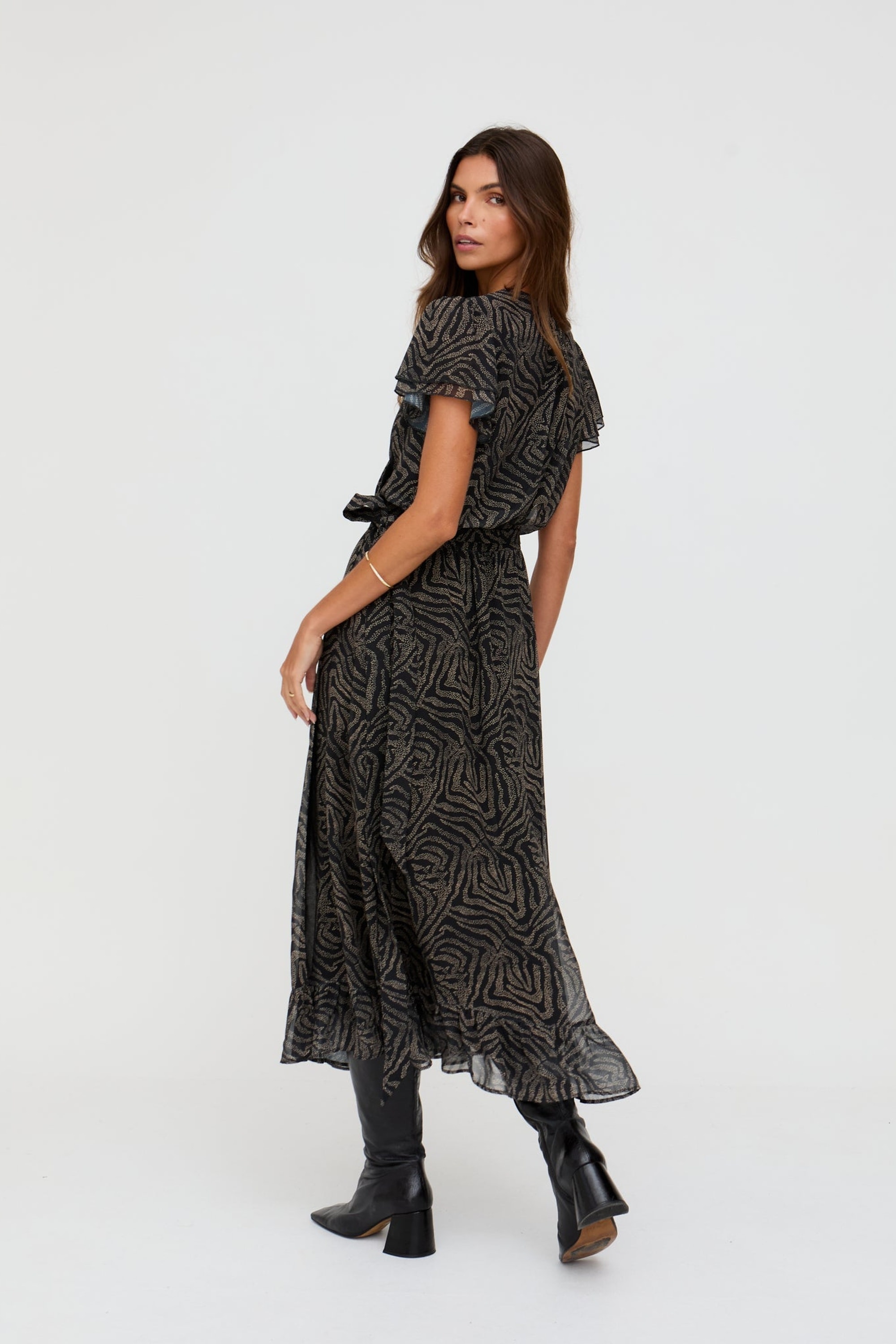 Lily and Lionel Midikleid »Devina Ruffle Detail Zebra Print Maxi Dress Damen«