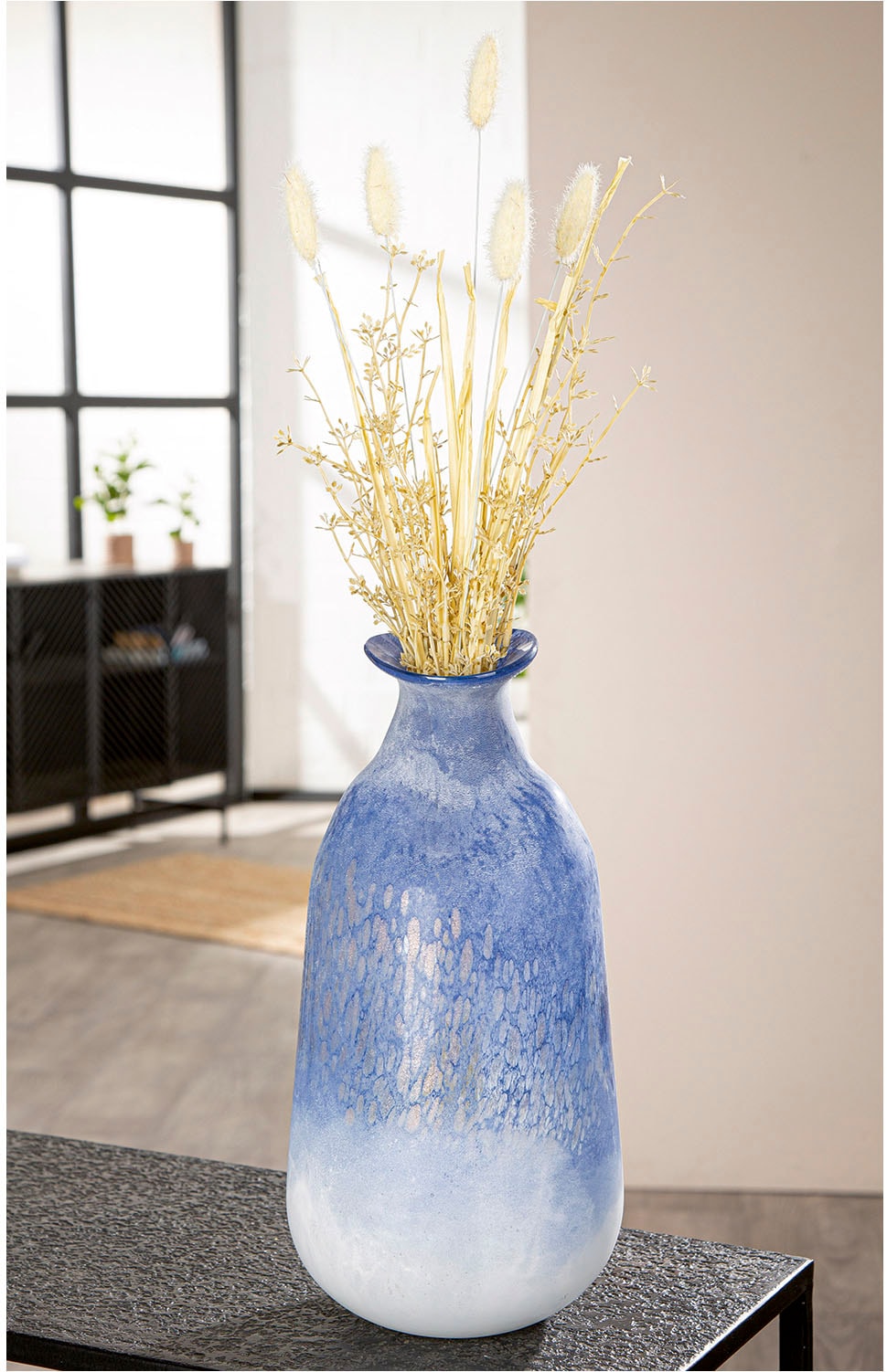 GILDE Tischvase »Vase Azur blau H. 37 cm« Mundgeblasenes Glas, handgearbeitet, Dekovase