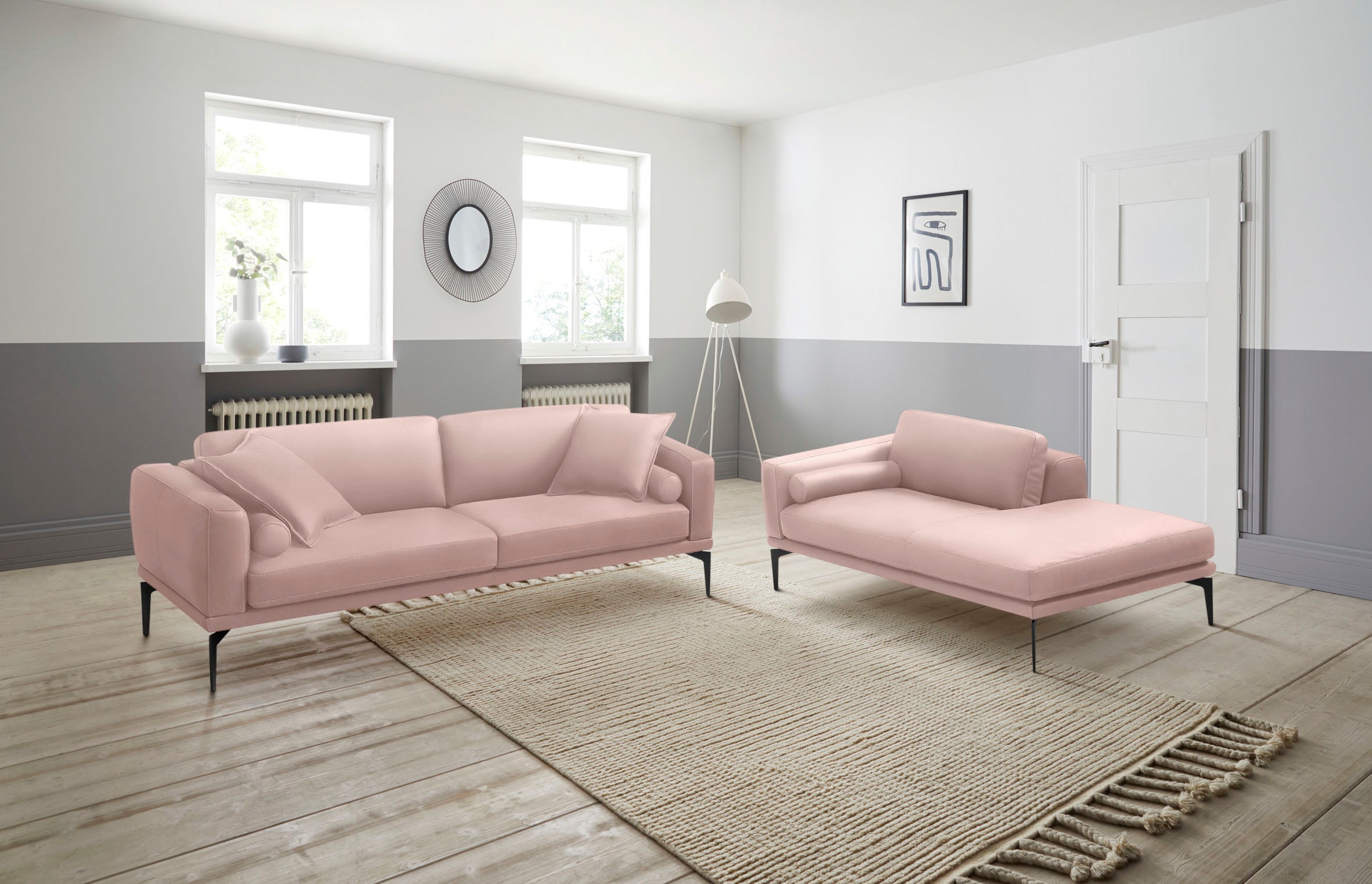 Egoitaliano Polstergarnitur "Masu, Design trifft sensationellen Sitzkomfort" Set besteht aus 2,5-Sitzer, freistehende Ottomane und 3 Rollkissen