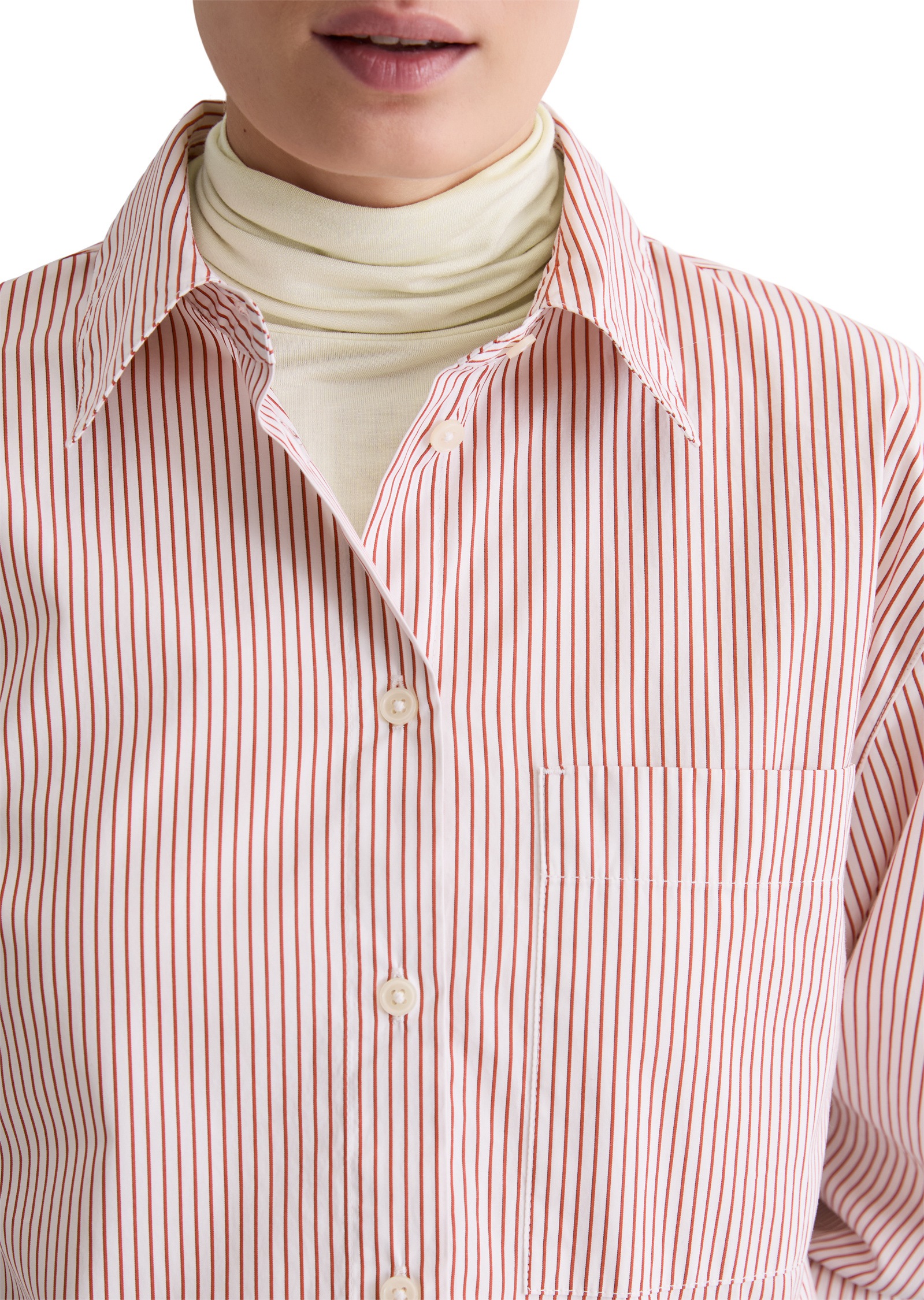 Langarmbluse MARC O'POLO "aus Premium-Baumwoll-Popeline", Damen, Gr. 44, medium rot, Obermaterial: 100% Baumwolle, gestreift, oversize normal, Manschette, Blusen 3