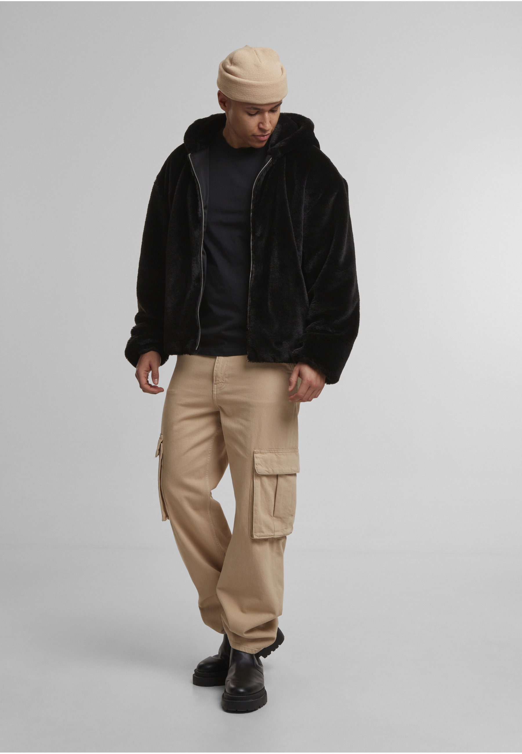 URBAN CLASSICS Wintermantel »Urban Classics Full Zip Faux Fur Hoodie«