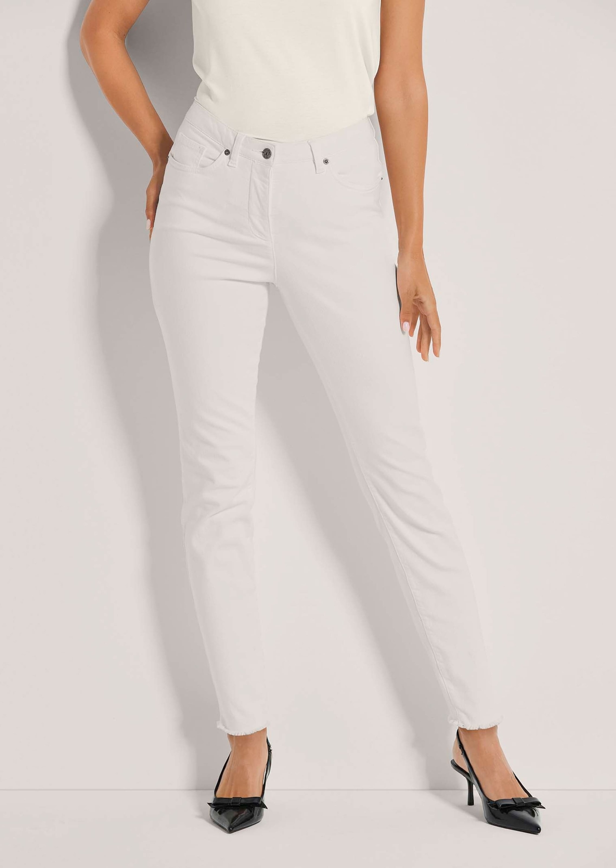MADELEINE Regular-fit-Jeans "Jeans Mid Waist Skinny-Hose mit Fransen" günstig online kaufen