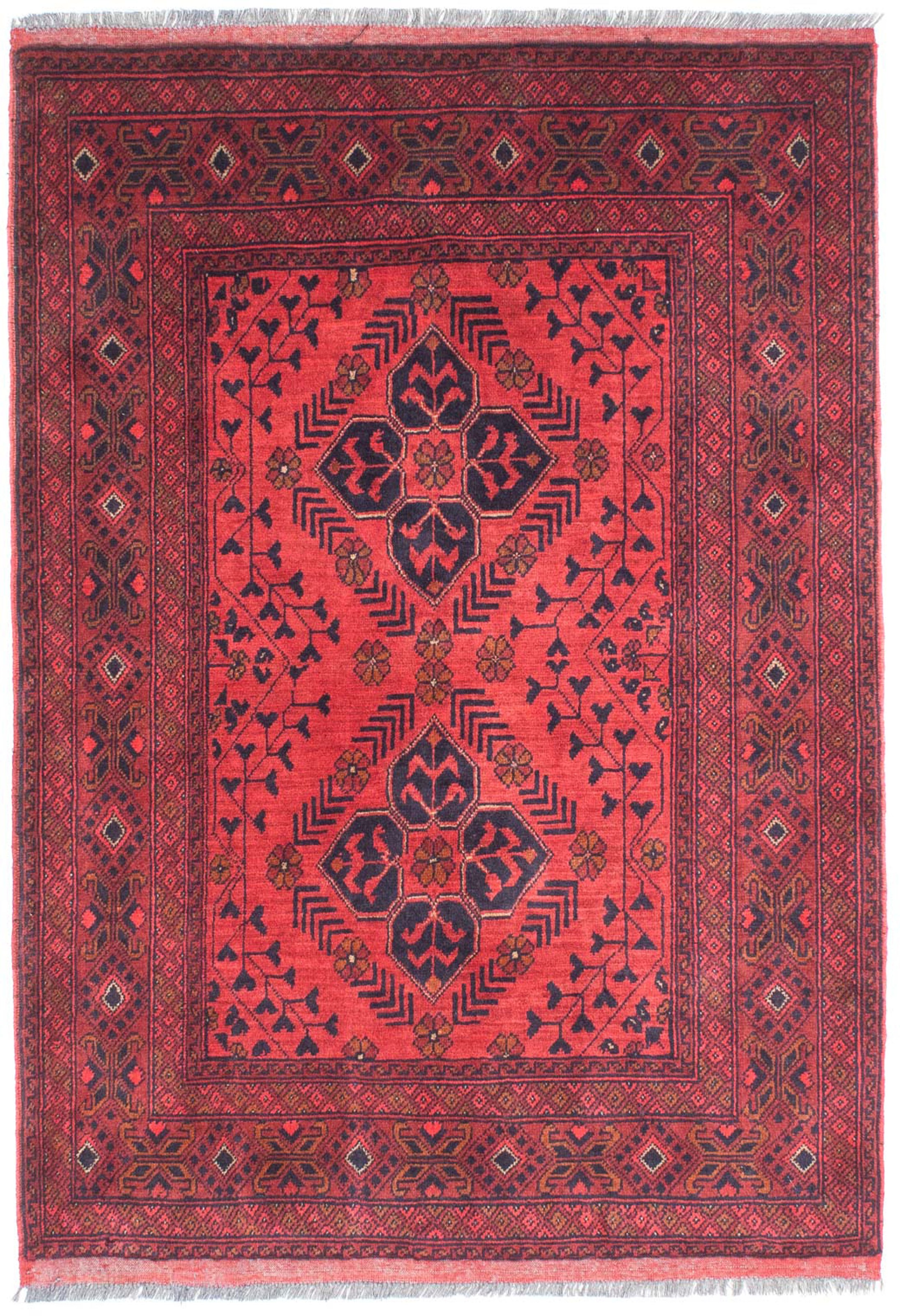 morgenland Orientteppich »Afghan - cm | mit BAUR x Handgeknüpft, Wohnzimmer, Zertifikat 146 104 Kunduz Einzelstück - rechteckig, dunkelrot«, - kaufen