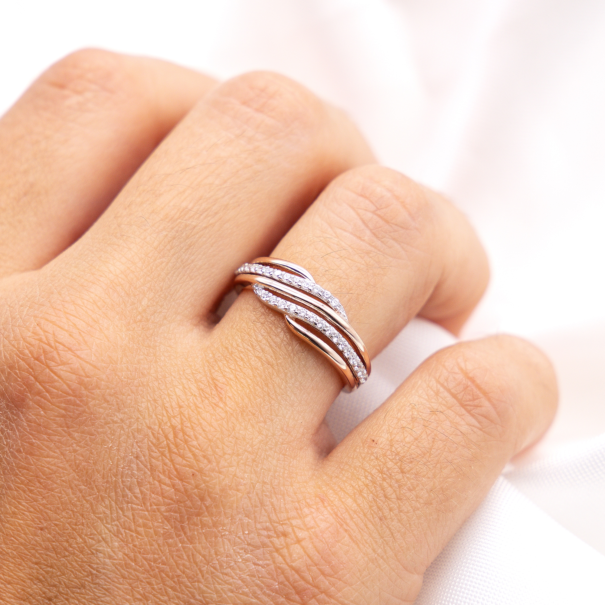 Fingerring ZEEME "Silber 925 zweifarbig mit Zirkonia weiß" Gr. 52, rot, Fingerringe, Damen, 052 (16,6), Silber 925 (Sterlingsilber), Fingerring 2