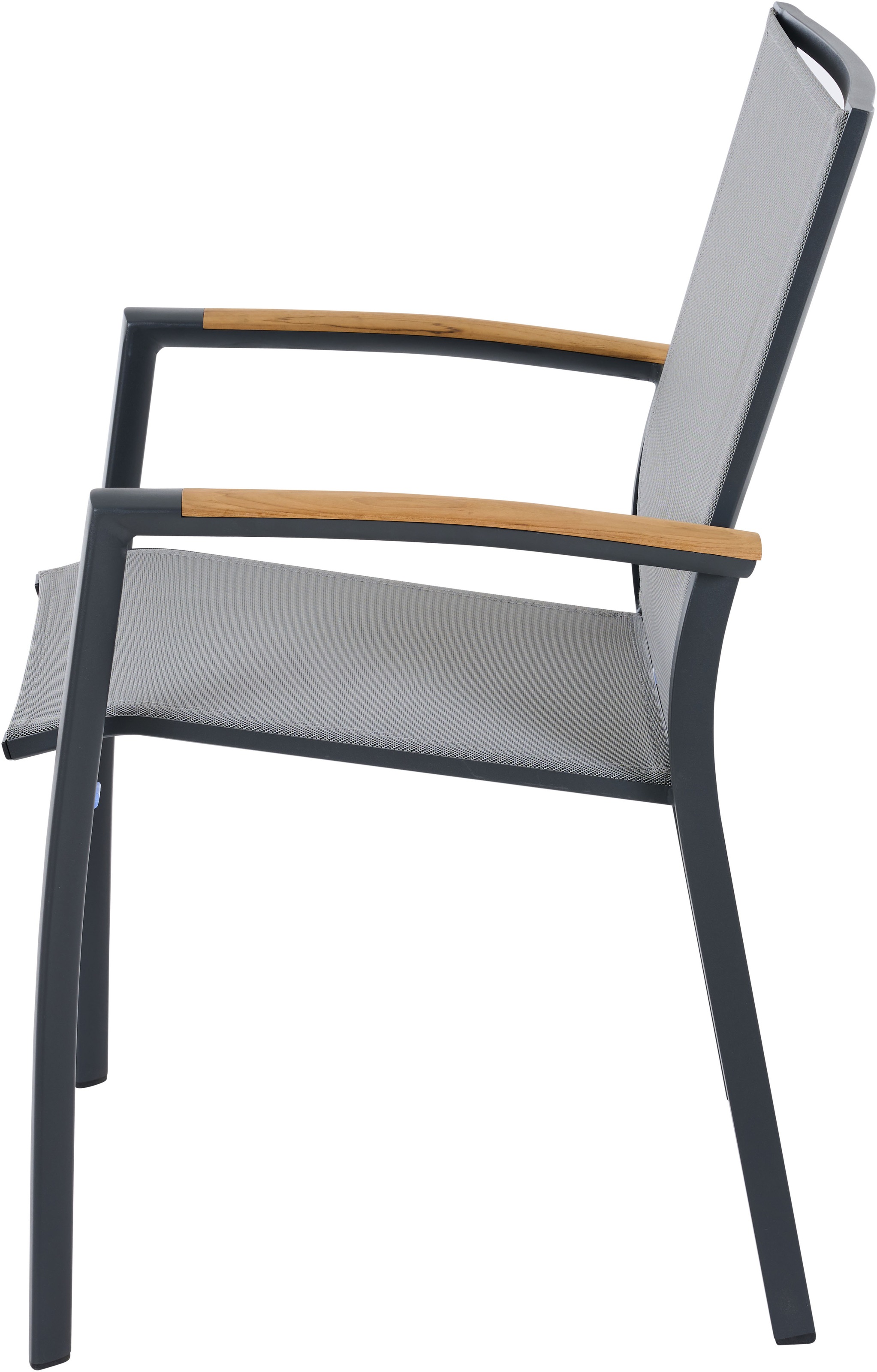 Siena Garden Gartensessel »VELIA Stapelsessel matt anthrazit« Gestell aus Aluminium, Armlehnen aus Teak FSC® 100%