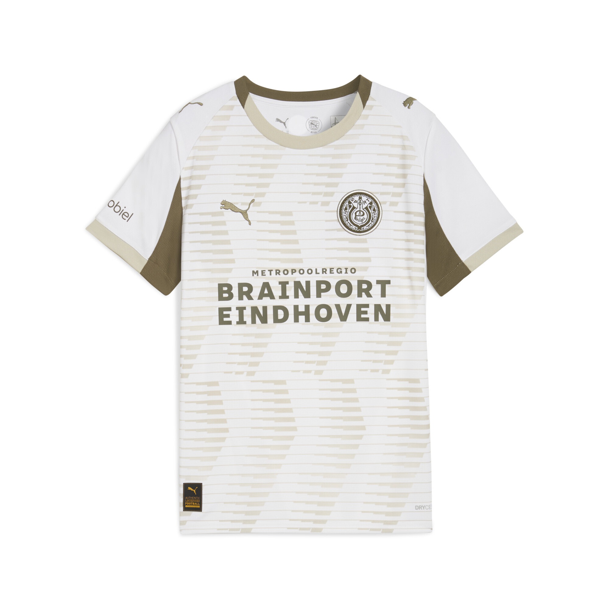 Trainingsshirt PUMA "PSV Eindhoven 25/26 Ausweichtrikot Jugendliche", Mädchen, Gr. 152, weiß (weiß desert dust beige), Obermaterial: 100% Polyester; Rippe: 100% Polyester, kariert, regular fit, Rundhals, Shirts