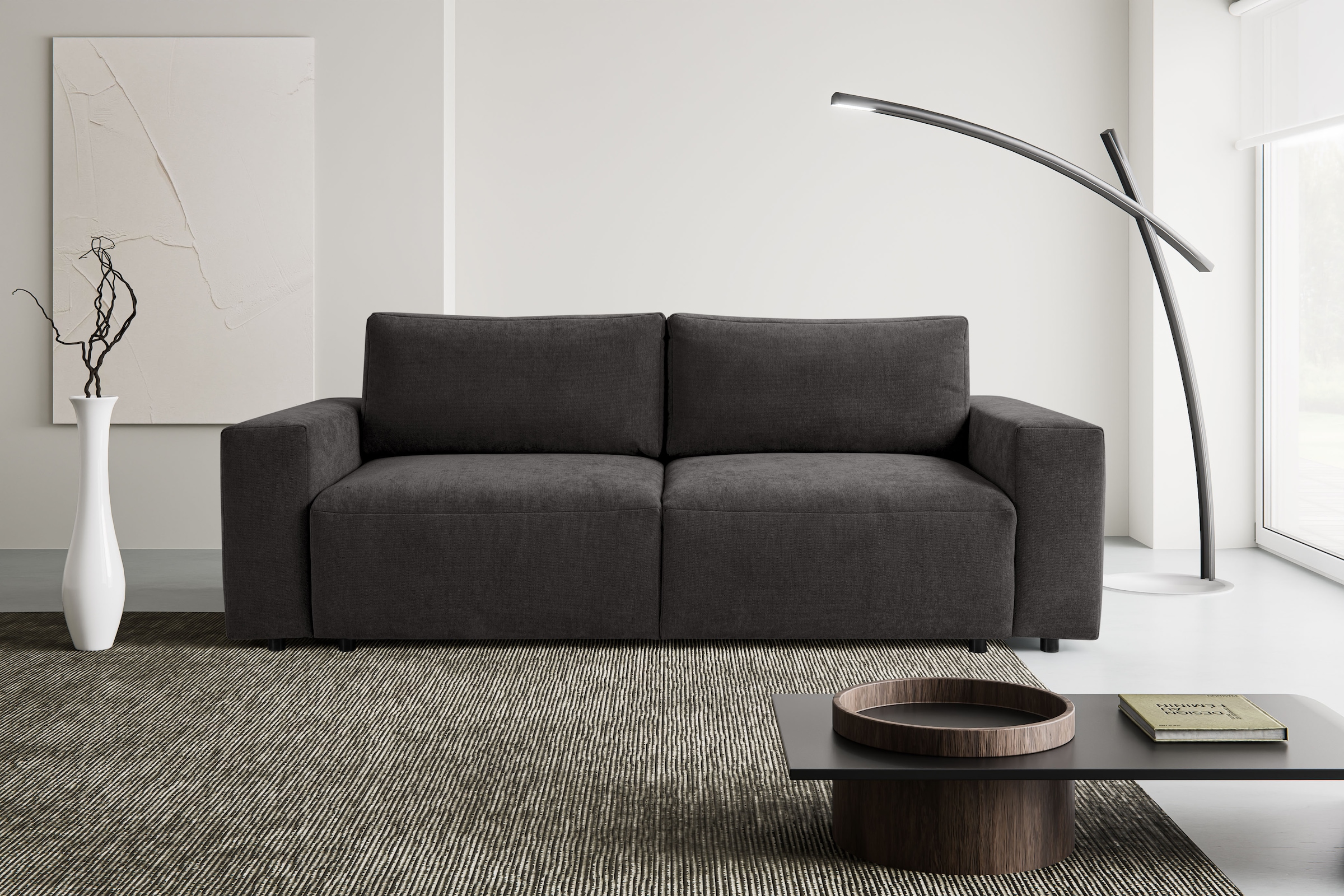 WERK2 Schlafsofa "Lima 245 cm modern und bequem" Struktur, Schlaffunktion, Bettkasten