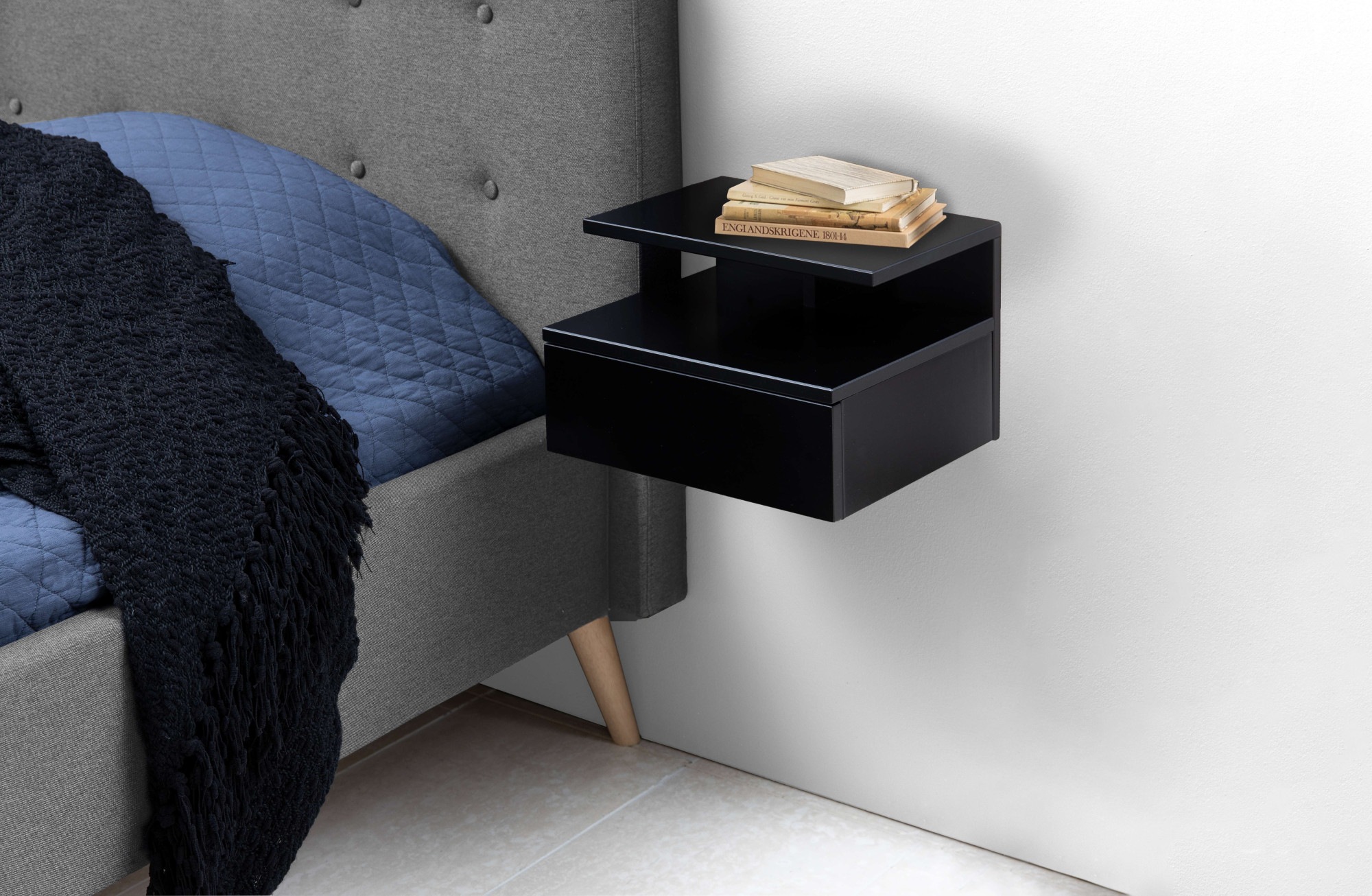 ACTONA GROUP Nachttisch »Ashlan Nachtkommode«, Nachtschrank, wandmontiert, 1 Schublade, 1 Fachboden, Metallschienen