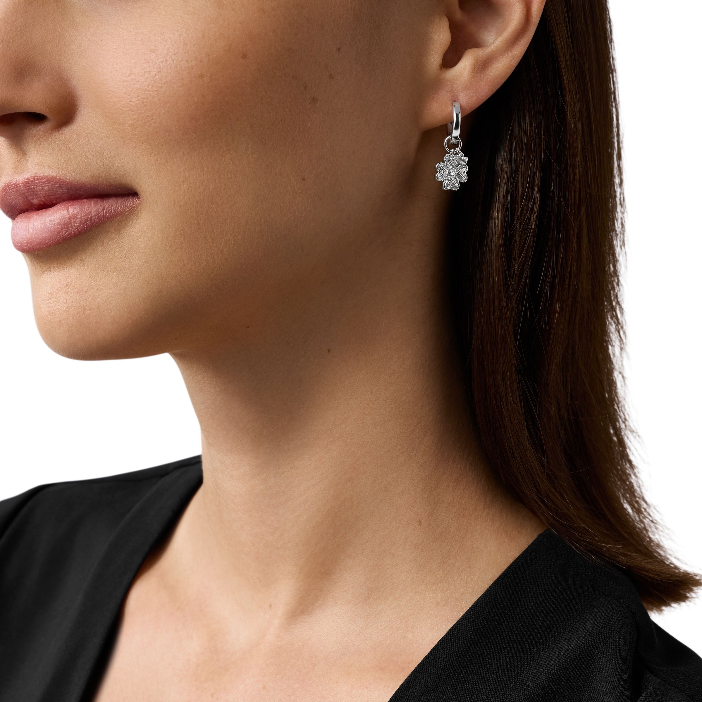 Emporio Armani Paar Creolen »Schmuck Geschenk Silber 925 Kleeblatt, EG3608040«, mit Zirkonia (synth.) - Einhänger abnehmbar