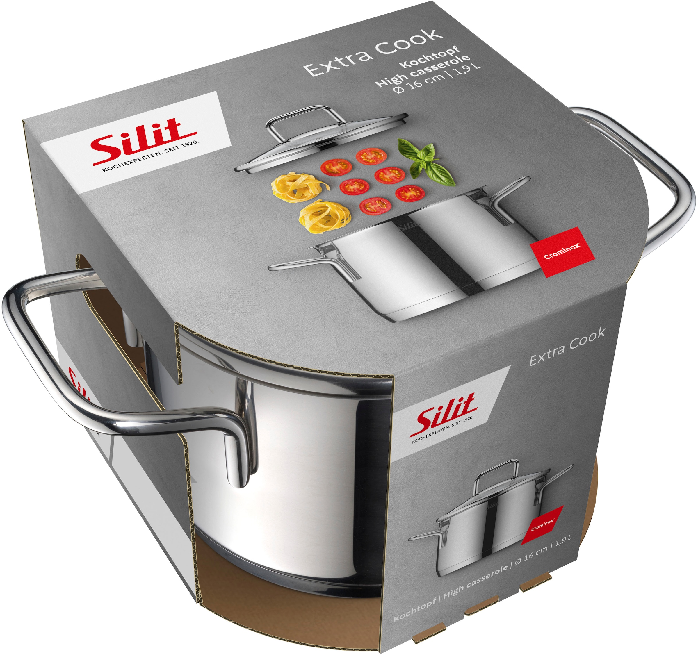 Silit Kochtopf »Extra Cook, mit Glasdeckel«, Edelstahl 18/10, (2 tlg.), SiliTherm Universalboden, induktionsgeeignet, spülmaschinengeeignet