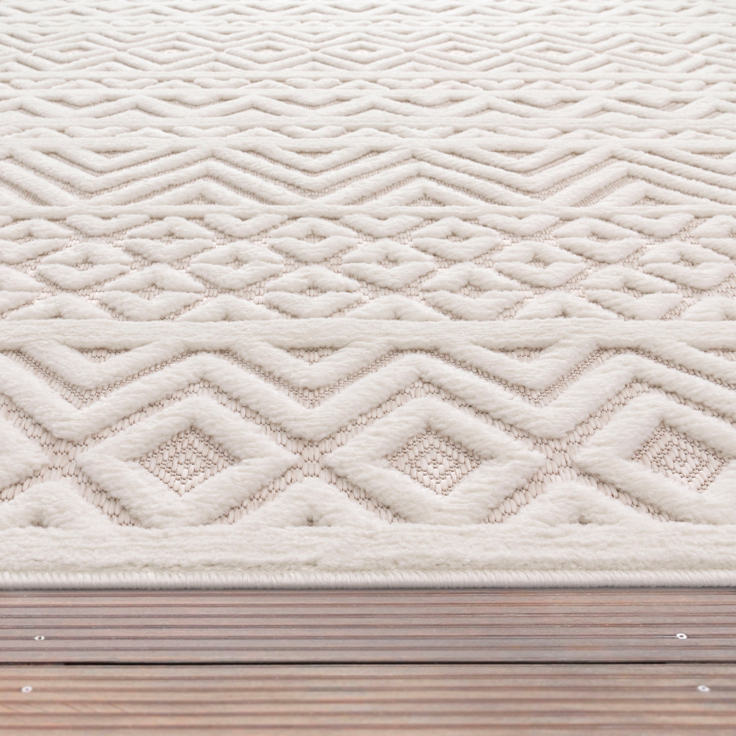 Paco Home Teppich »Livorno 673«, rechteckig, 14 mm Höhe, Uni-Farben, Scandi, Rauten Muster, Hoch-Tief Effekt, Outdoor geeignet