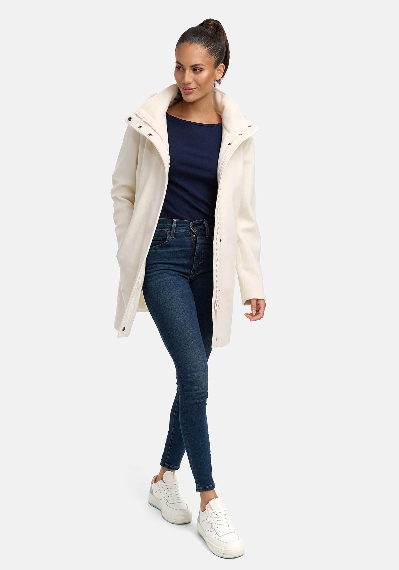 Marikoo Kurzmantel »Katalinaa«, Eleganter Wickel Mantel mit Taillengürtel und Oversized Hood Kapuze