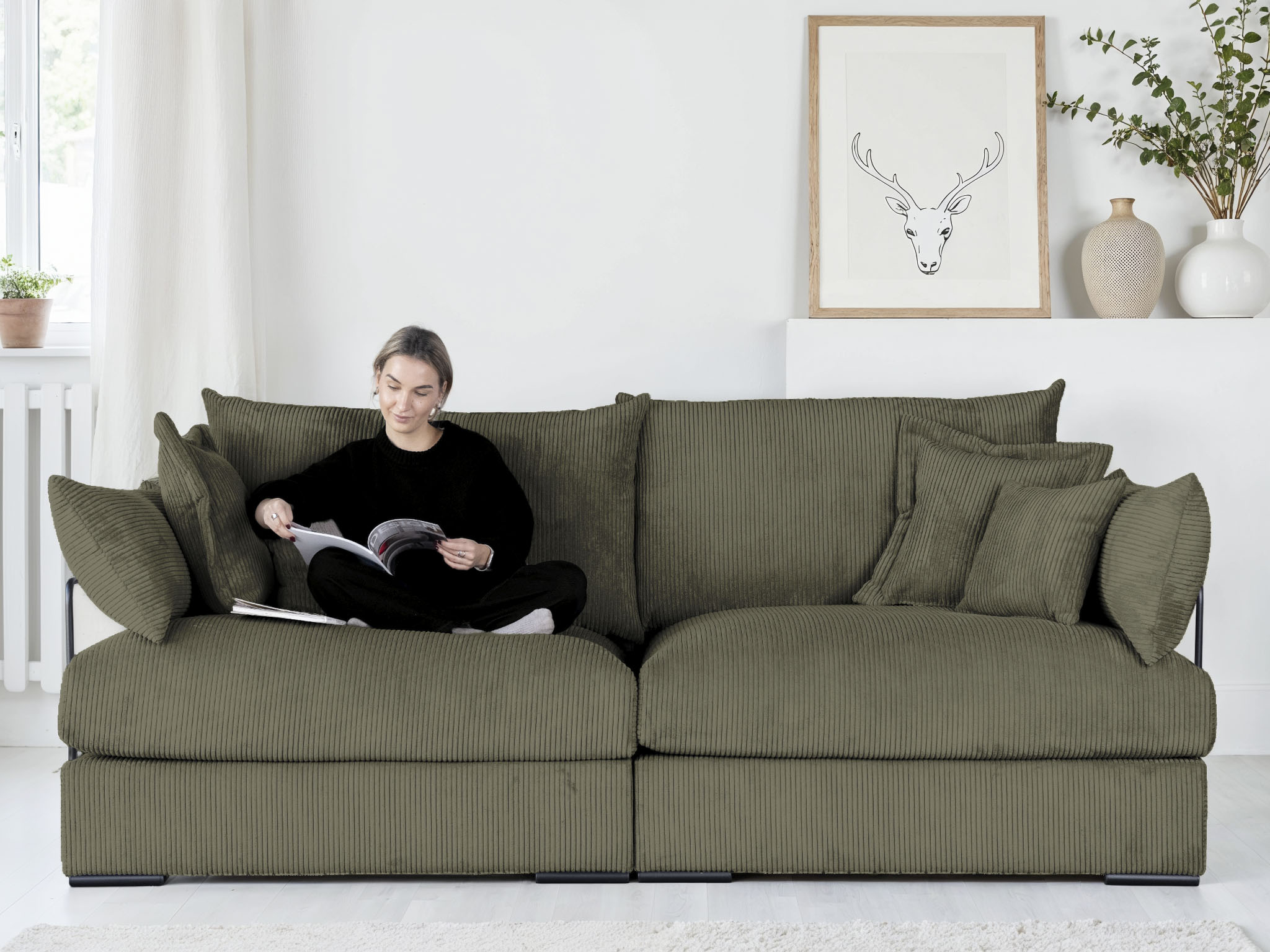 Home affaire Big-Sofa "Casa XL, B: 190 cm" 4 Zierkissen, Mega-Sofa, in Cord oder Chenille-Struktur, Federkern