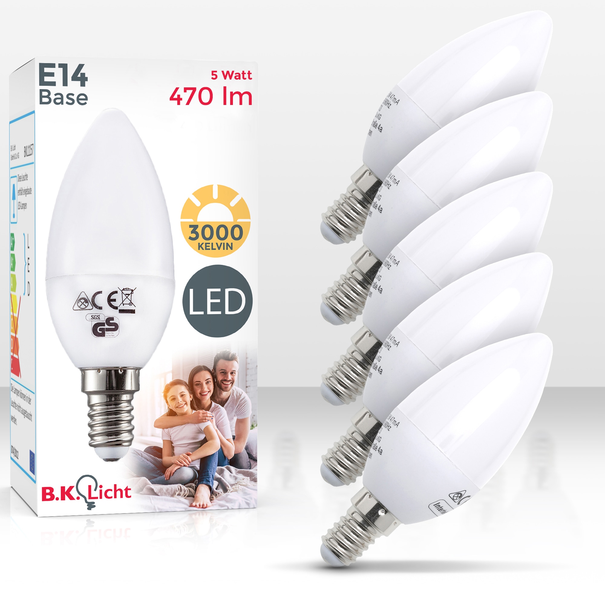LED-Leuchtmittel, E14, 5 St., Warmweiß, LED-Lampe Glühbirne 5 Watt 470 Lumen 3.000...