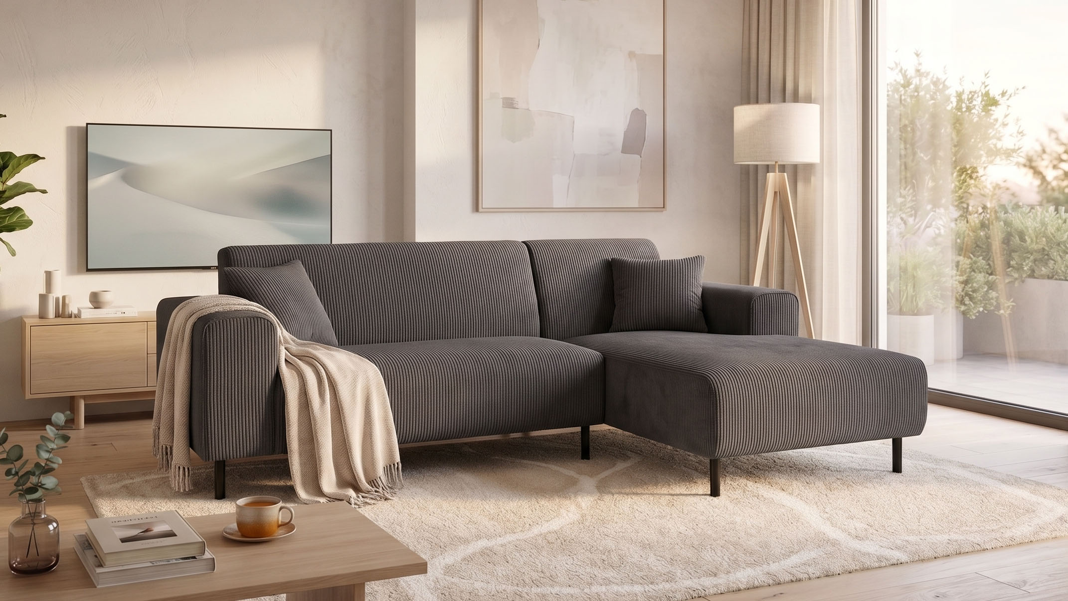 OTTO home Ecksofa "ARROS L-Form mit Wellenunterfederung, Maße B/T/H: 235/163/81 cm" incl. Zierkissen, mit Recamiere rechts/links bestellbar, auch in Cord