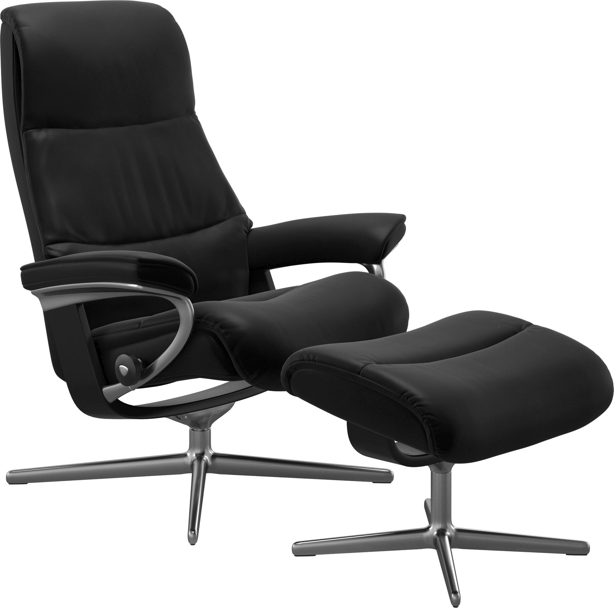 Stressless Relaxsessel "View" Set, Relaxsessel mit Hocker, mit Hocker, mit Cross Base, Größe S, M & L, Holzakzent Schwarz