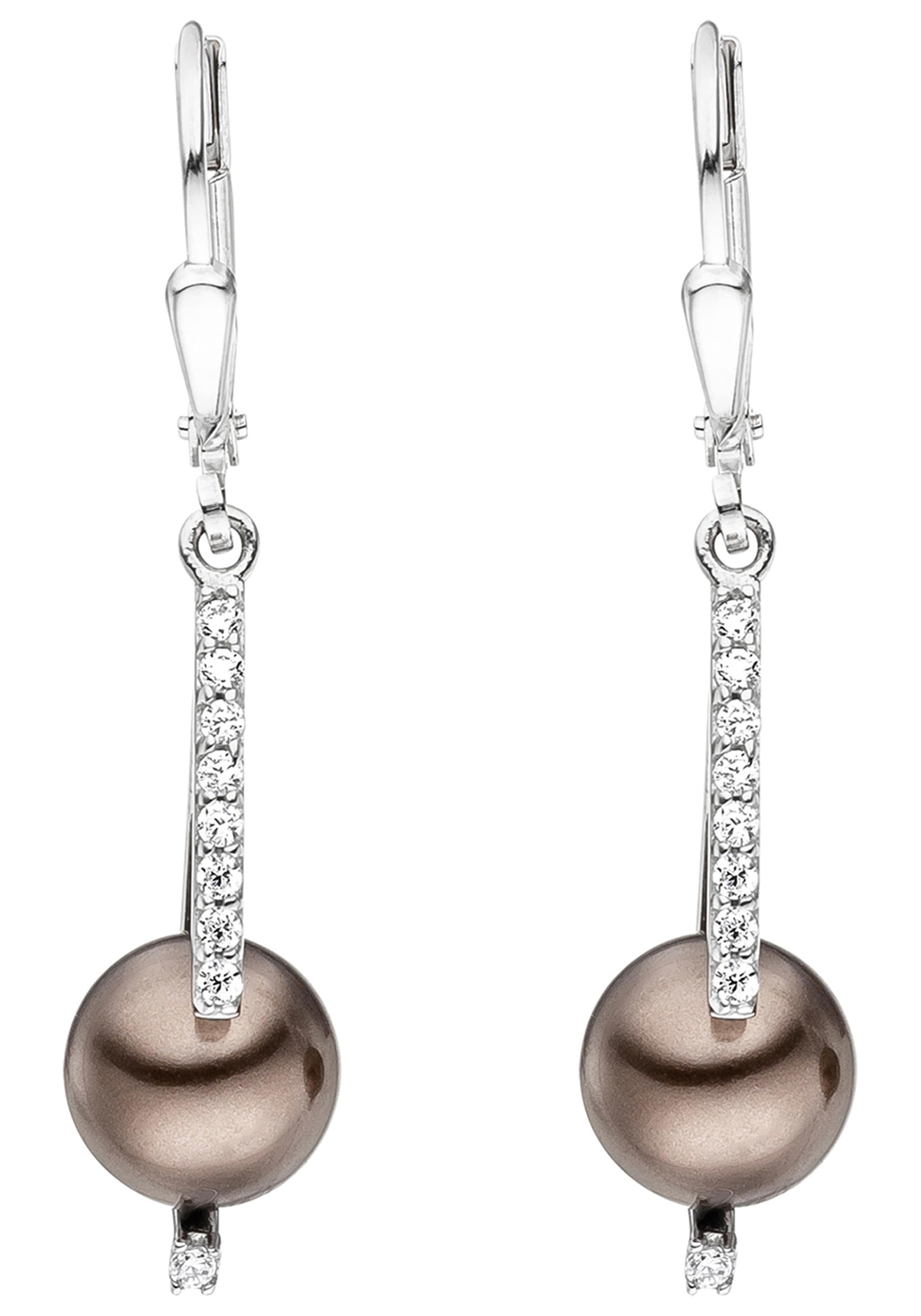 JOBO Perlenohrringe 925 Silber mit synthetischen Perlen und Zirkonia