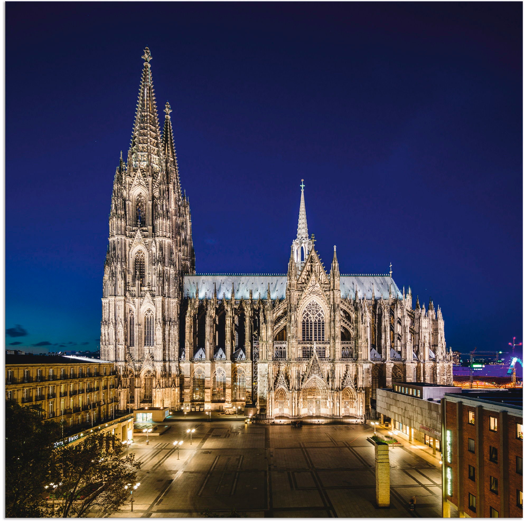 Dom Abend«, BAUR Artland (1 »Kölner am | Alubild, in Größen Wandaufkleber Poster oder St.), als Gebäude, Leinwandbild, versch. kaufen Wandbild