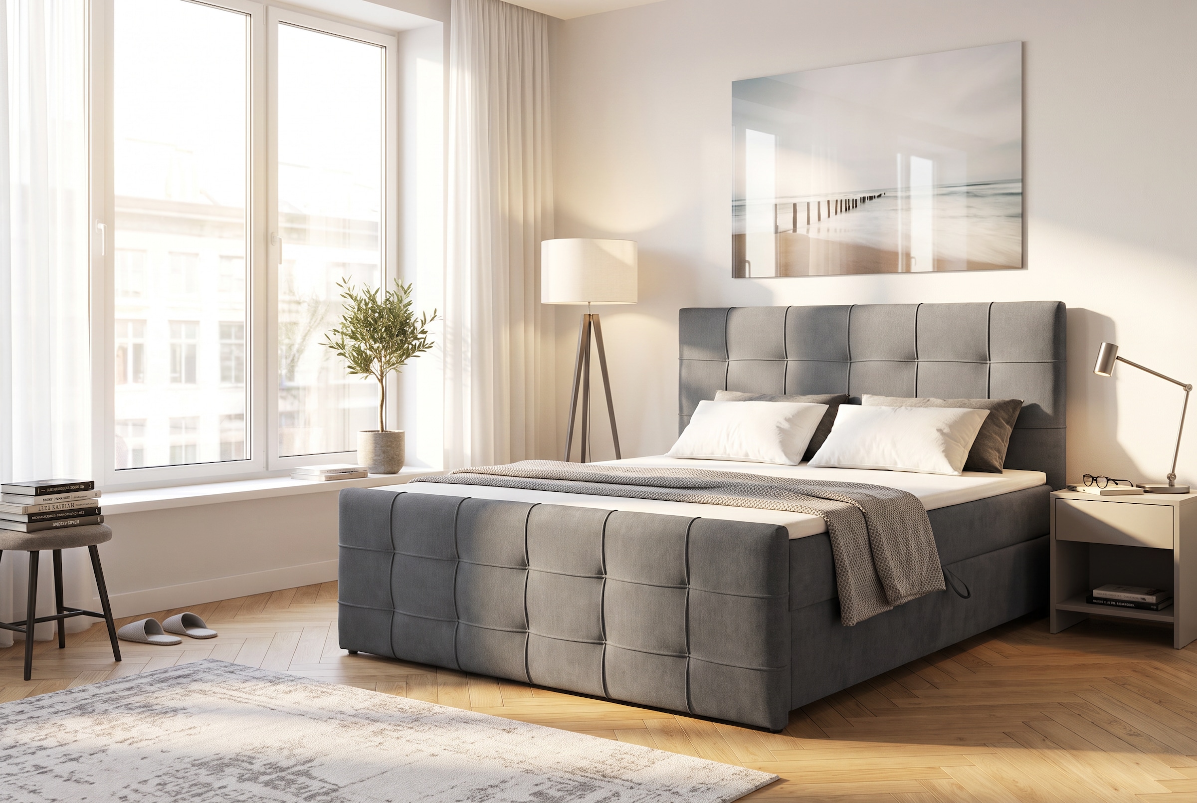 OTTO home Boxbett "LILIENNE, Polsterbett mit Bettkasten und Taschenfederkernmatratze H3" mit Kaltschaumtopper, Chenille-Bezug, 160x200 & 180x200 cm