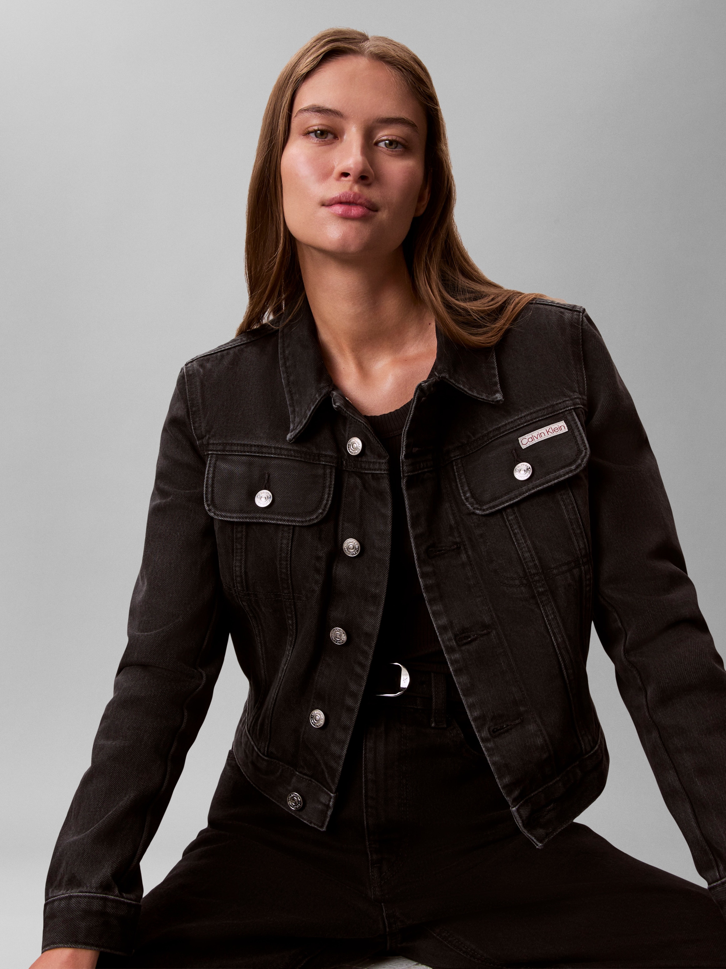 Calvin Klein Jeans Jeansjacke »CROP 90S« ohne Kapuze schmale, kurze Passform, used-washed