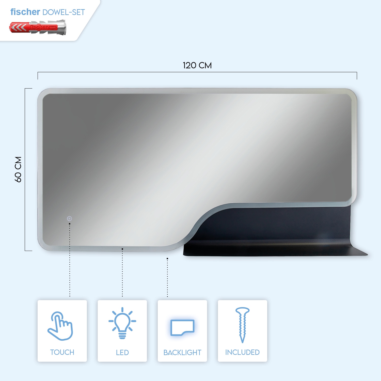 Badspiegel LED Wandleuchte Ablage Spiegel Beleuchteter BAUR | »FANTASY«, Touch-Wandspiegel Paco Backlight Home