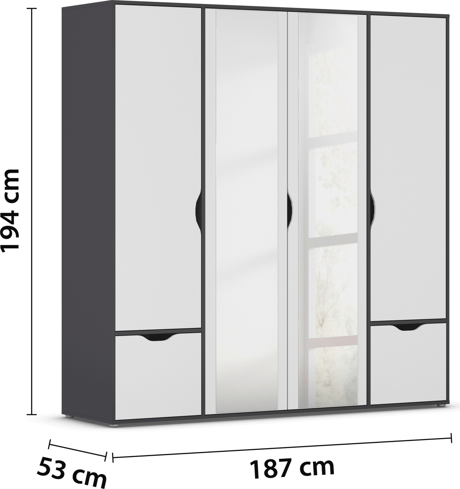rauch Drehtürenschrank »Kleiderschrank Schrank Garderobe Wäscheschrank NARAI mit Schubladen«, (in 3 verschiedenen Ausstattungen BASIC/CLASSIC/PREMIUM), Griffausfräsungen für eine grifflose Optik TOPSELLER MADE IN GERMANY