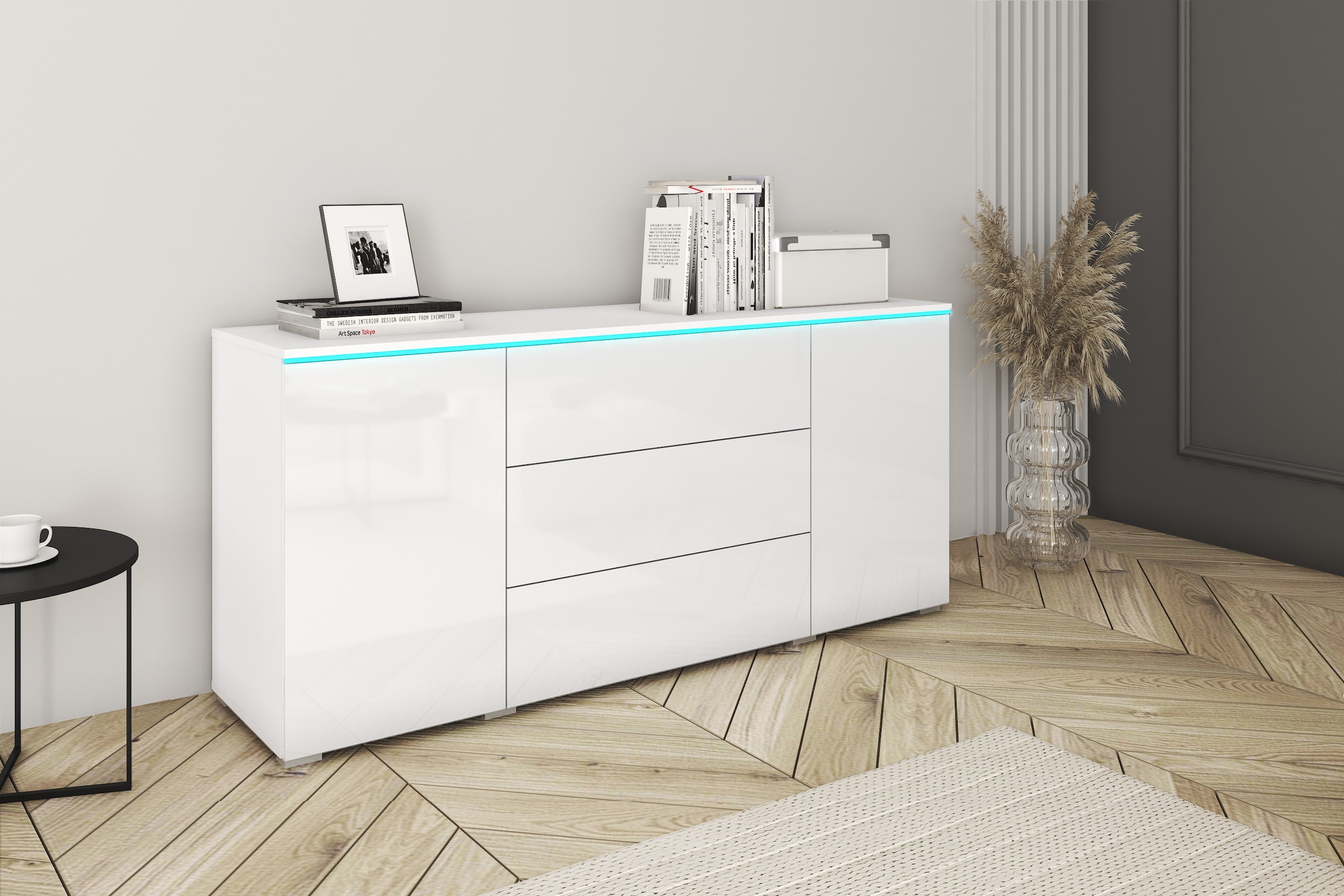 Home affaire Sideboard "VERA, grifflos" verstellbare Einlegeböden, Wahlweise mit oder ohne Beleuchtung