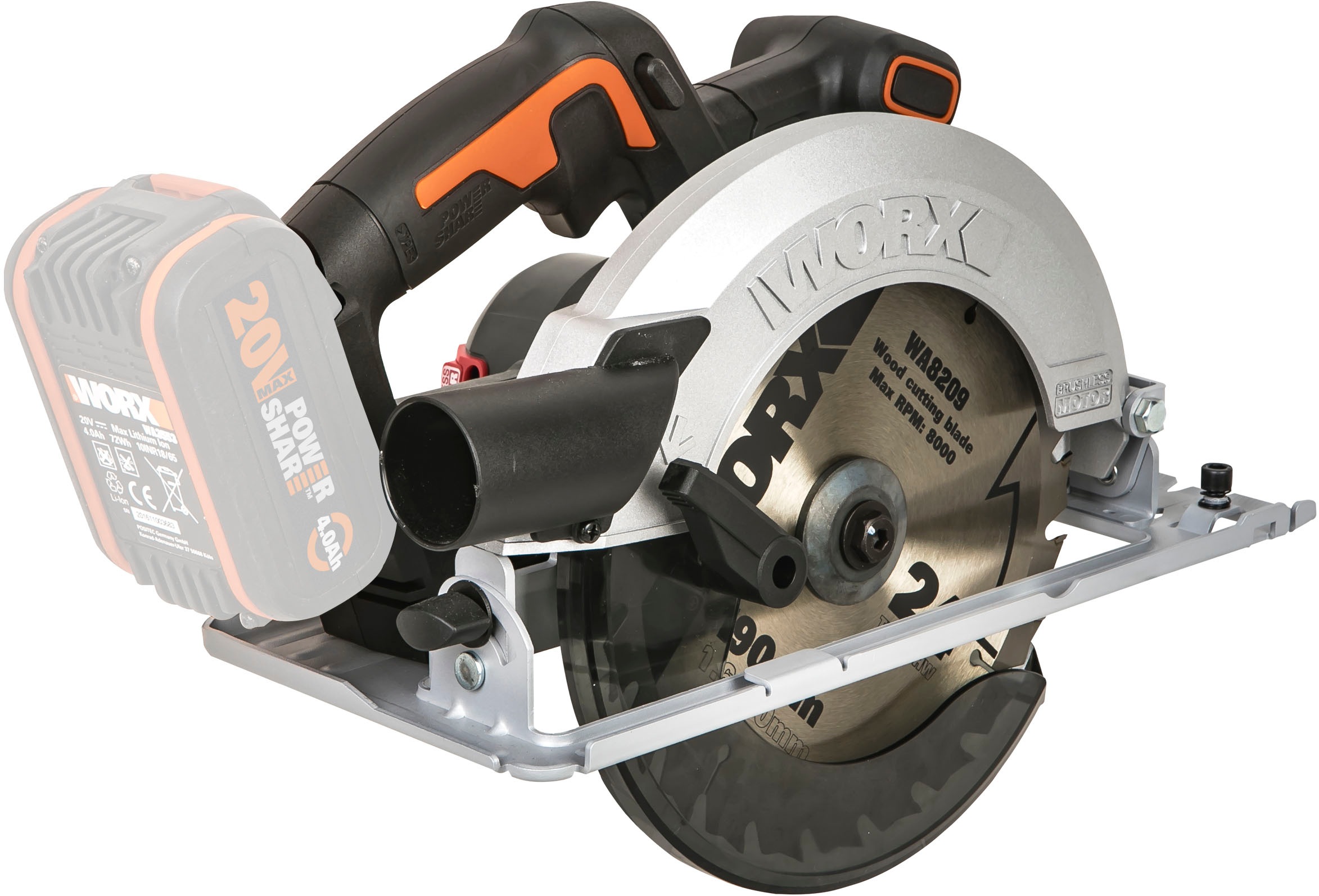 Worx Akku-Handkreissäge »WX520.9 NITRO«, 190 mm Sägeblatt, Brushless-Motor, ohne Akku & Schnellladegerät
