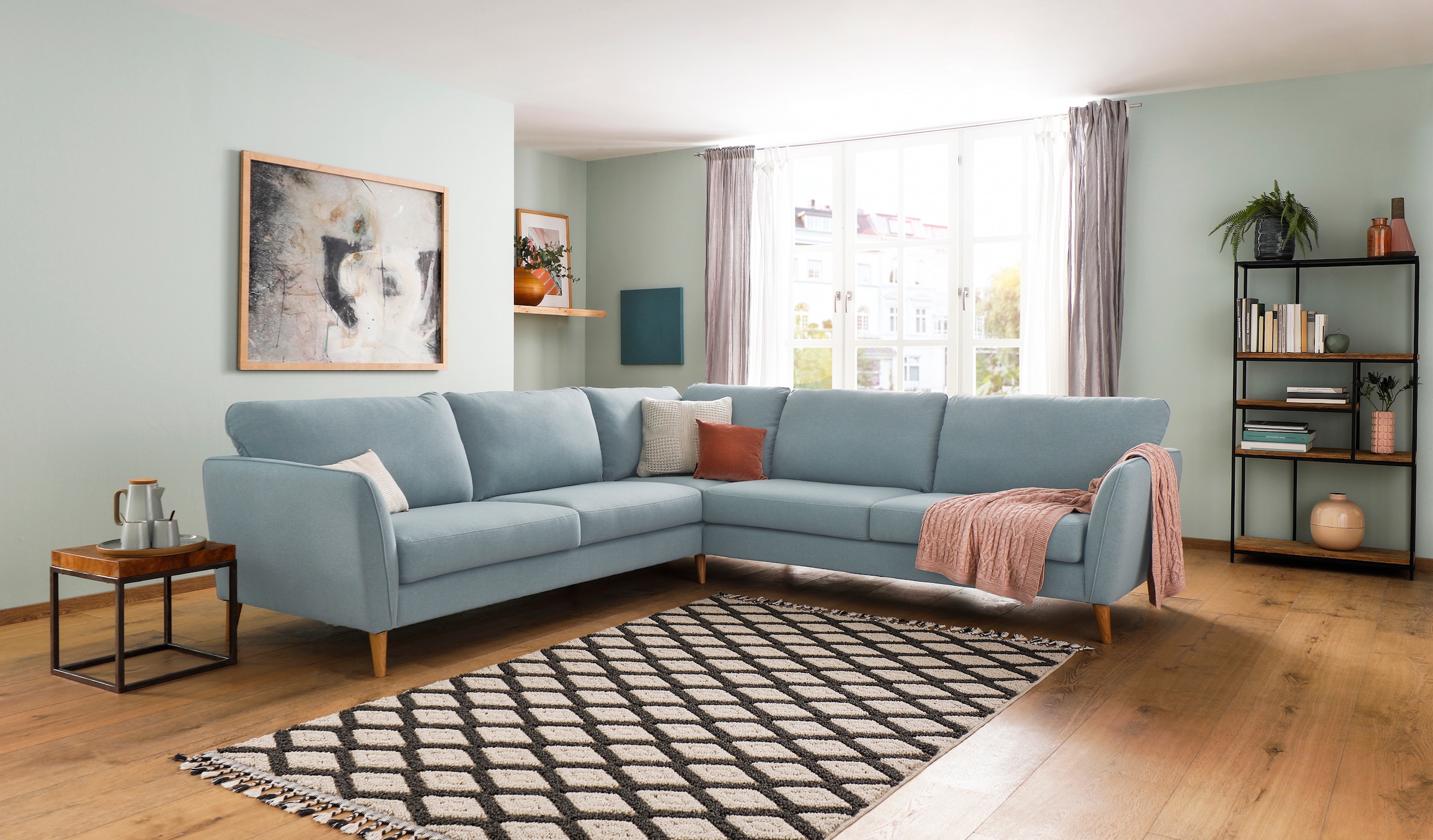 Home affaire Ecksofa »MARSEILLE 278/278 cm, L-Form,«, gleichschenklig, aus Eiche-Massivholz Beinen, verschiedene Bezüge