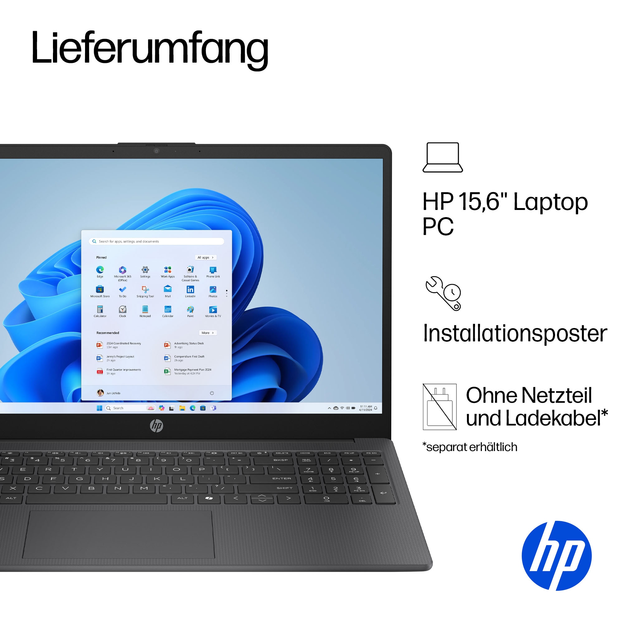 HP Notebook »15-fd0220ngx« 39,6 cm / 15,6 ″ Intel N-Reihe Intel Graphics 128 GB UFS Festplatte