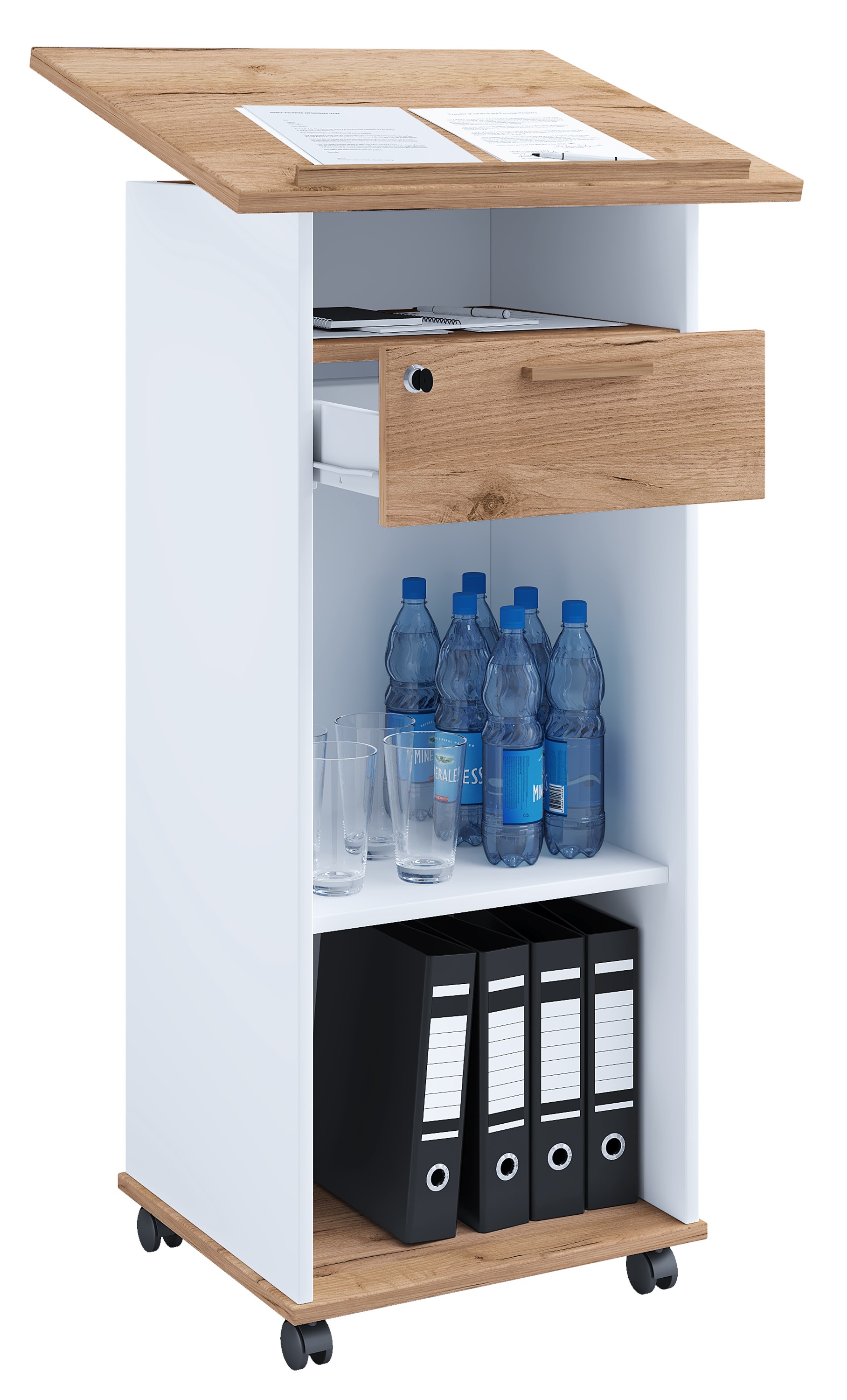 VCM Stehpult "Holz Stehpult Rednerpult Stehtisch Rollen Melta" 1 Stk. tlg.